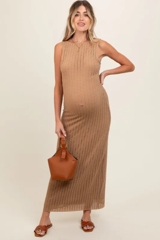 Taupe Fish Net Knit Maternity Dress sold by Pinkblush