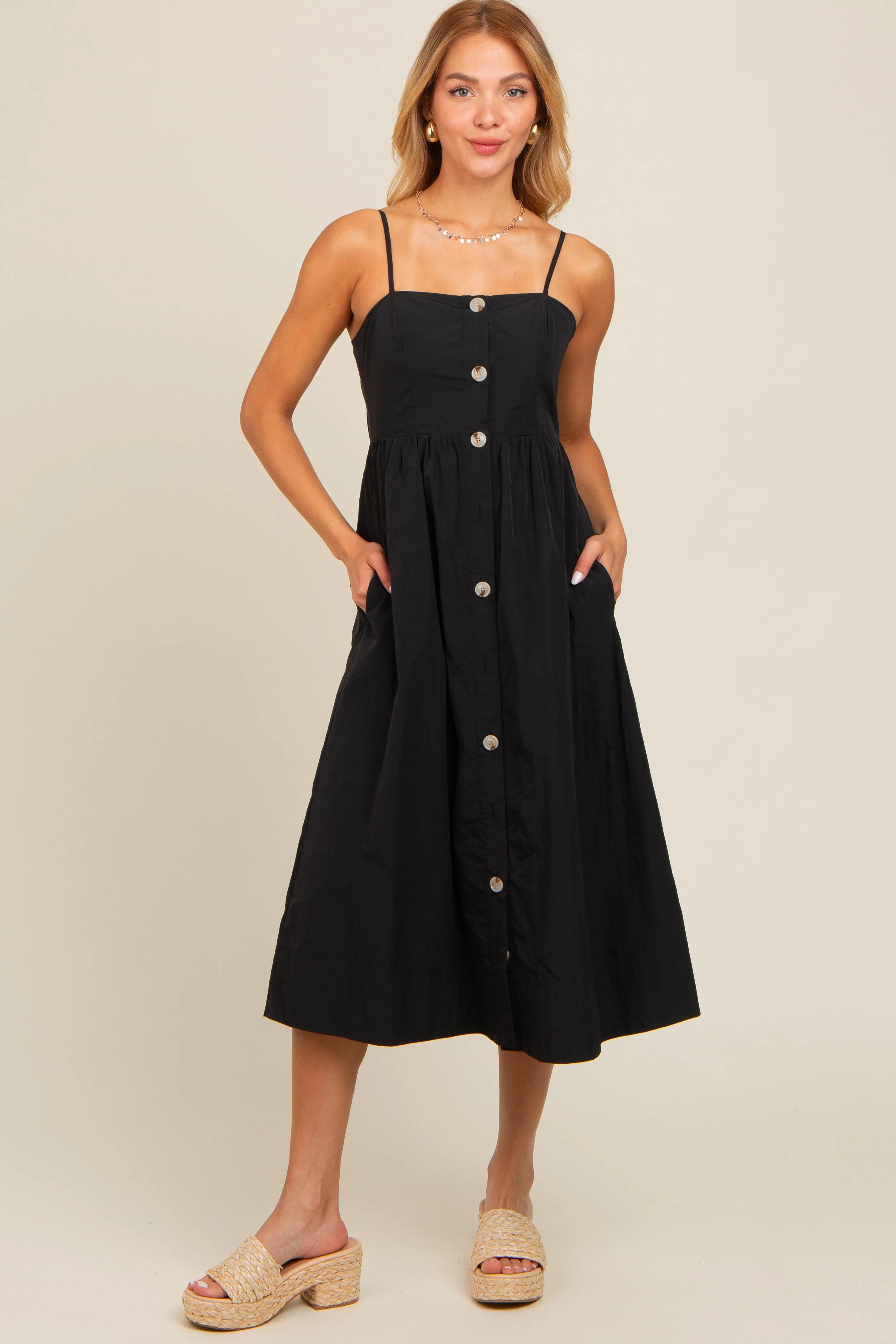 Black Sleeveless Button Down Maternity Midi Dress sold by Pinkblush product image thumbnail 4
