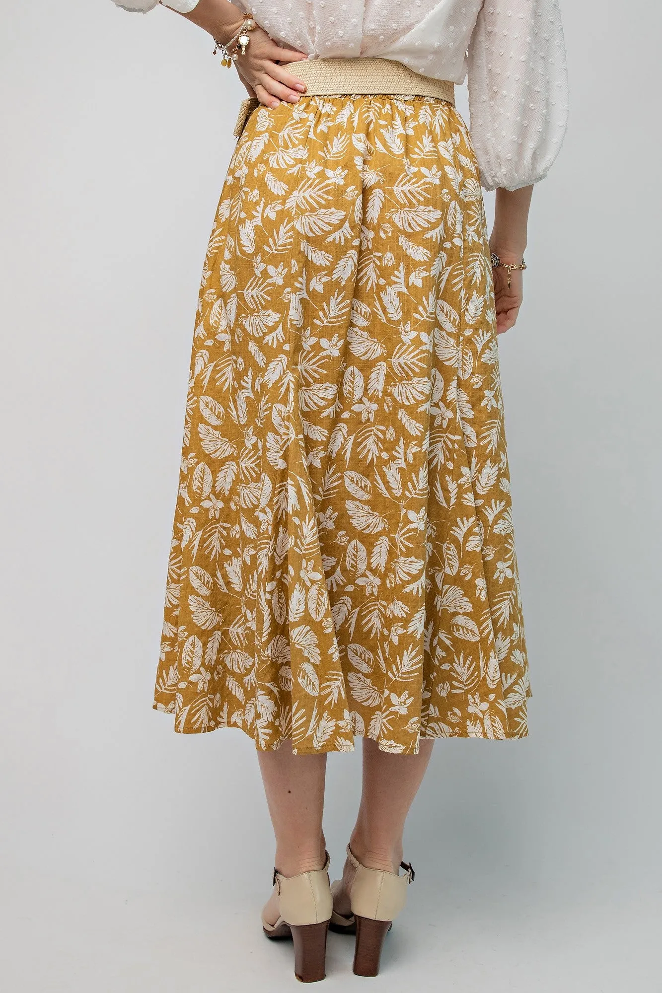 Mustard Floral Pleated Midi Skirt sold by Pinkblush product image thumbnail 4