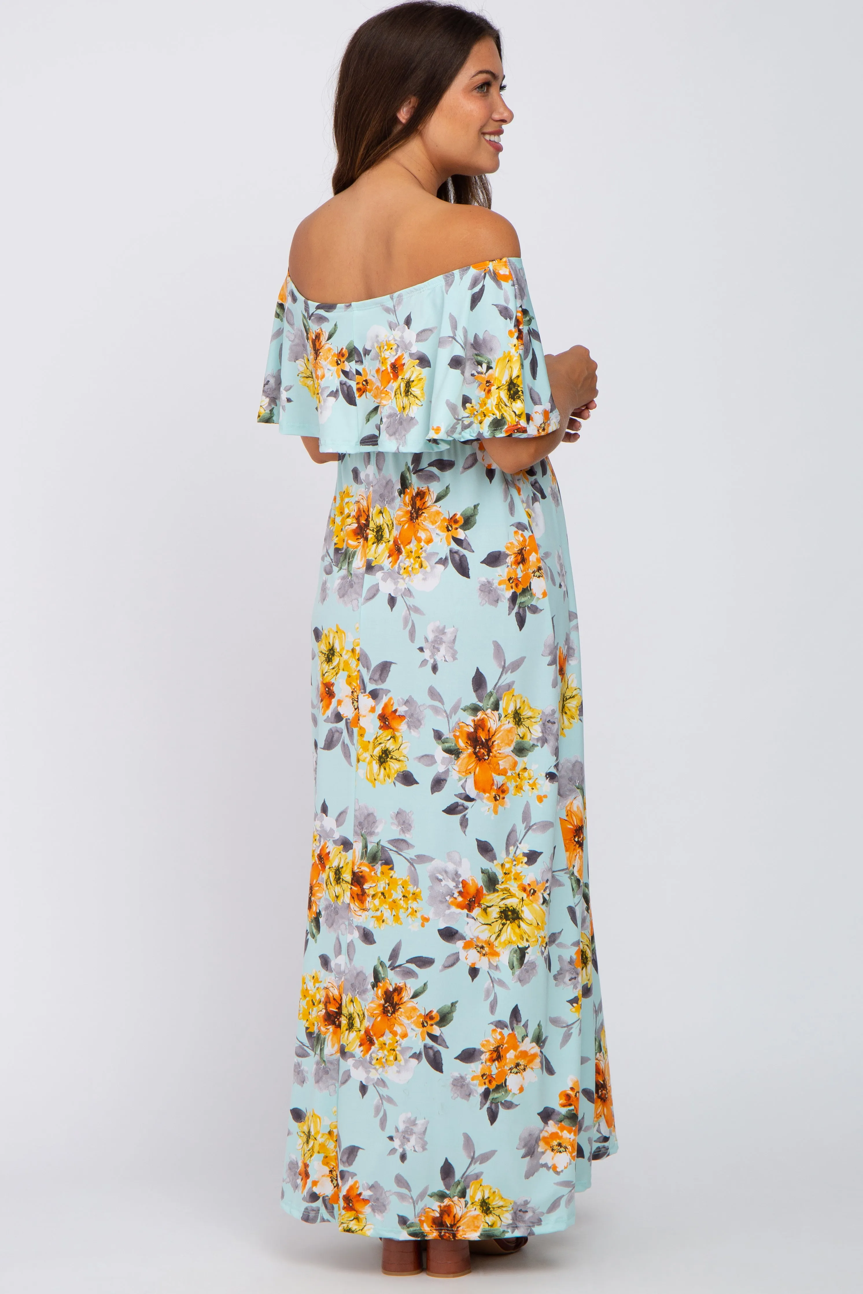 Light Blue Floral Off Shoulder Maternity Maxi Dress sold by Pinkblush product image thumbnail 3