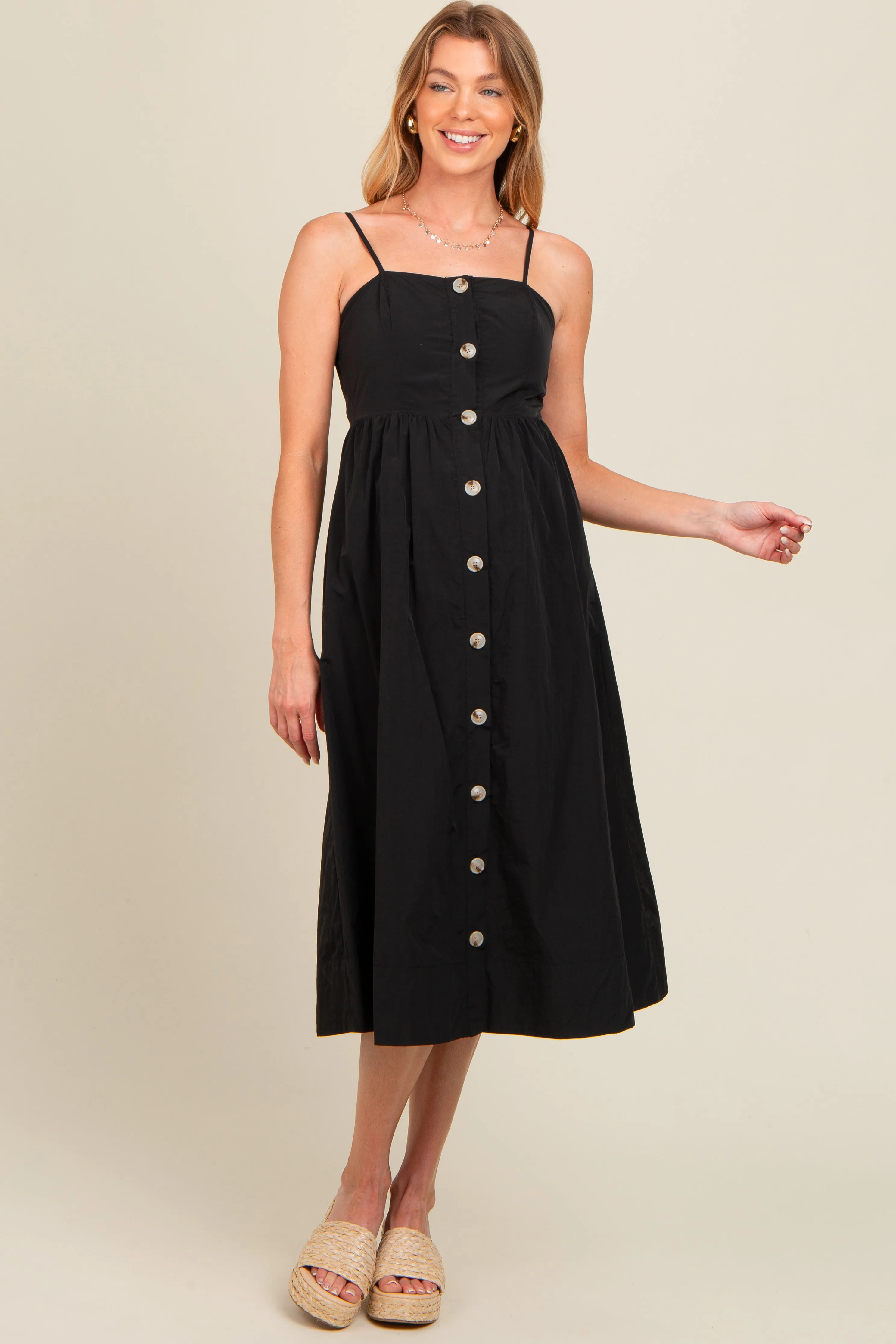 Black Sleeveless Button Down Maternity Midi Dress sold by Pinkblush product image thumbnail 2