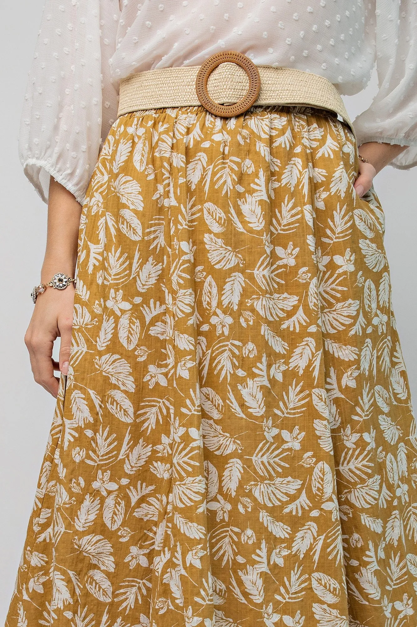Mustard Floral Pleated Midi Skirt sold by Pinkblush product image thumbnail 5