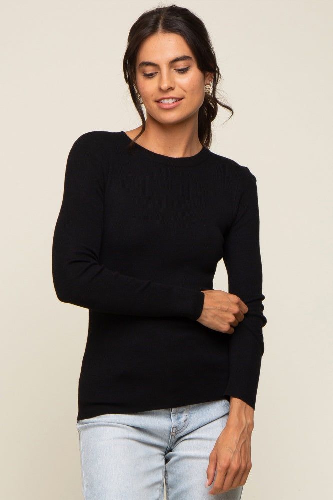 Black Knit Long Sleeve Top sold by Pinkblush