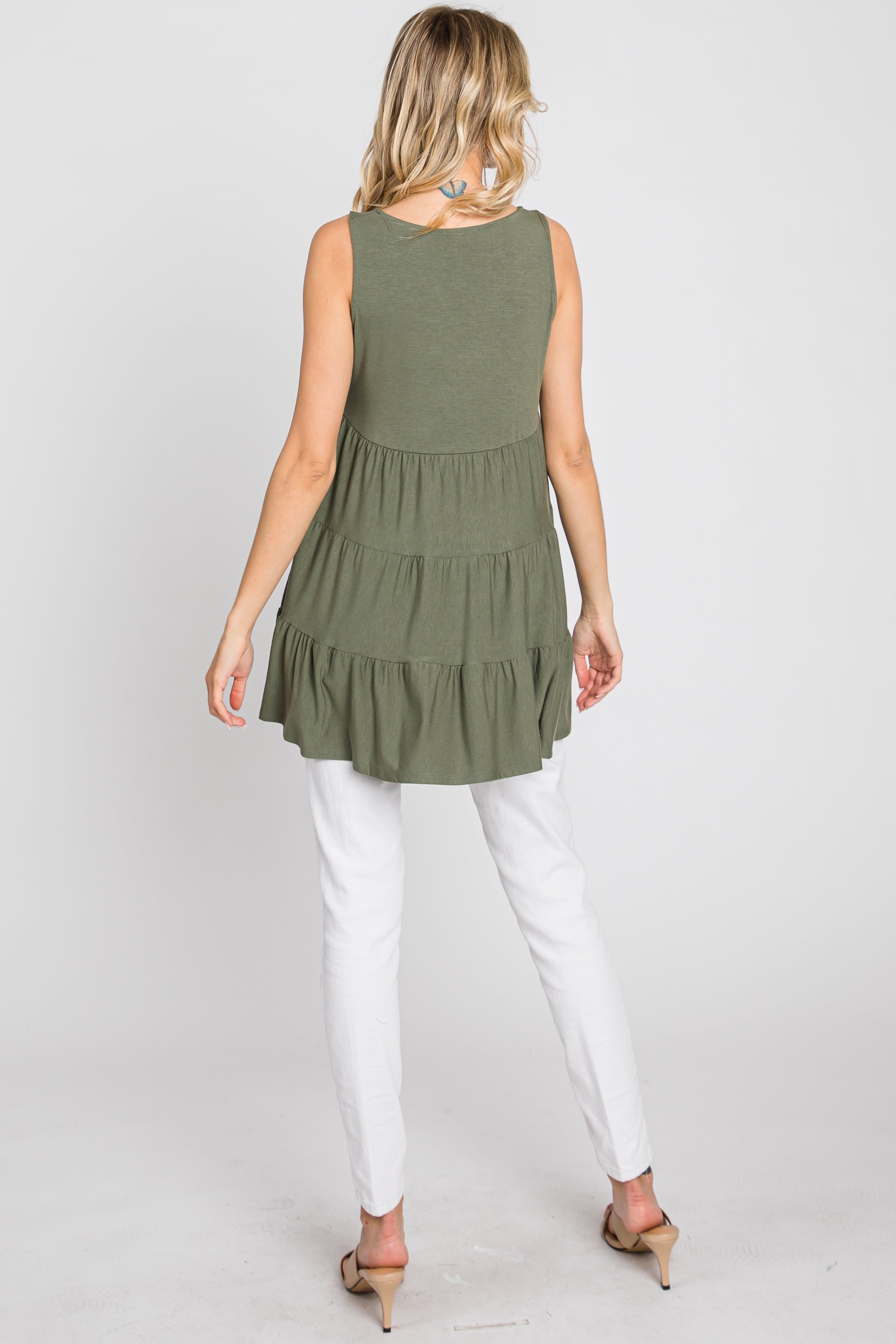 Olive Tiered Sleeveless Top sold by Pinkblush product image thumbnail 3