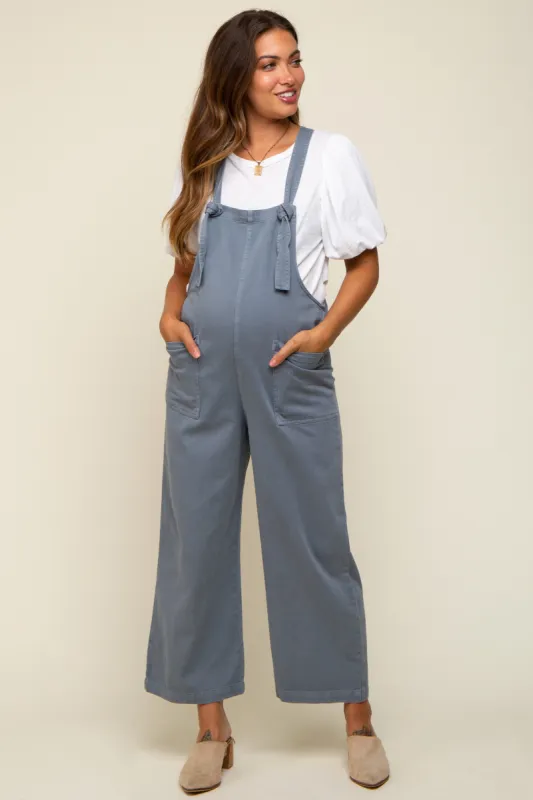 Blue Front Pocket Cropped Maternity Overall sold by Pinkblush
