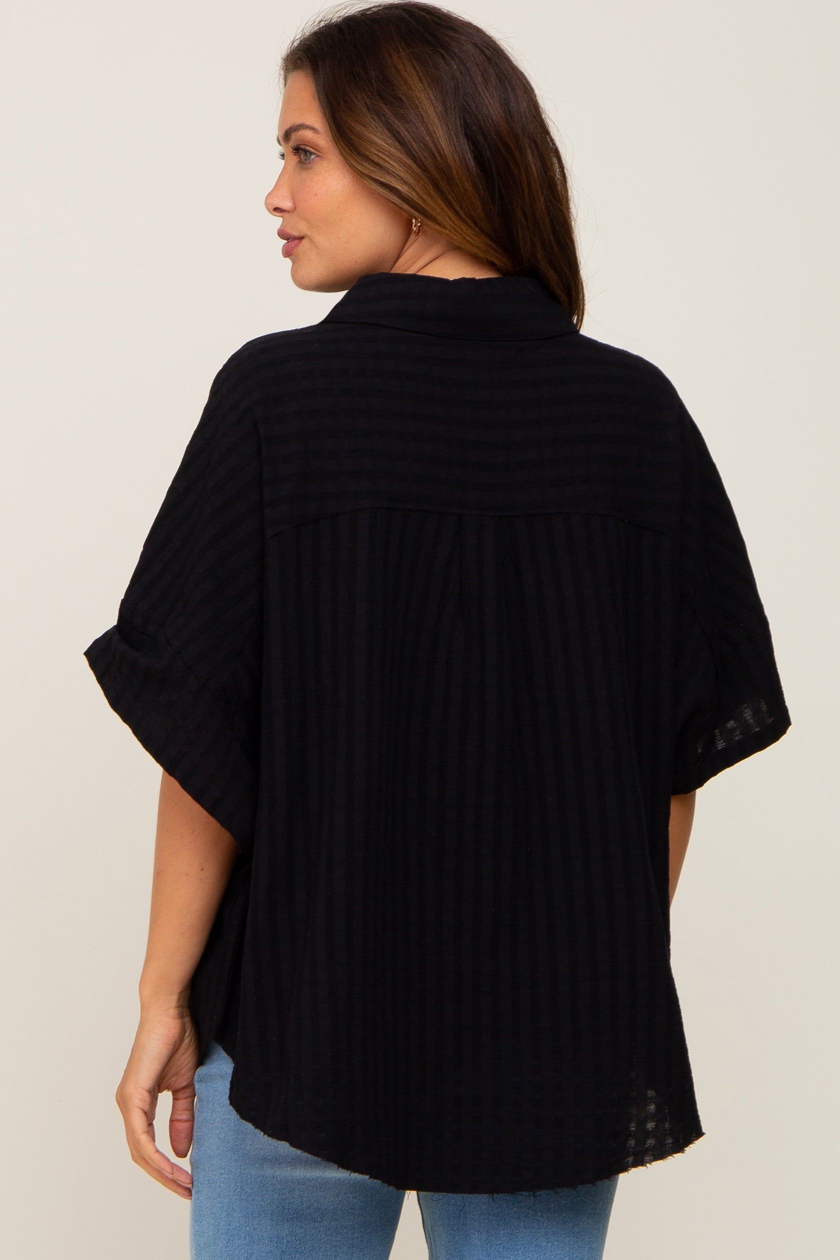 Black Striped Collared Maternity Top sold by Pinkblush product image thumbnail 3