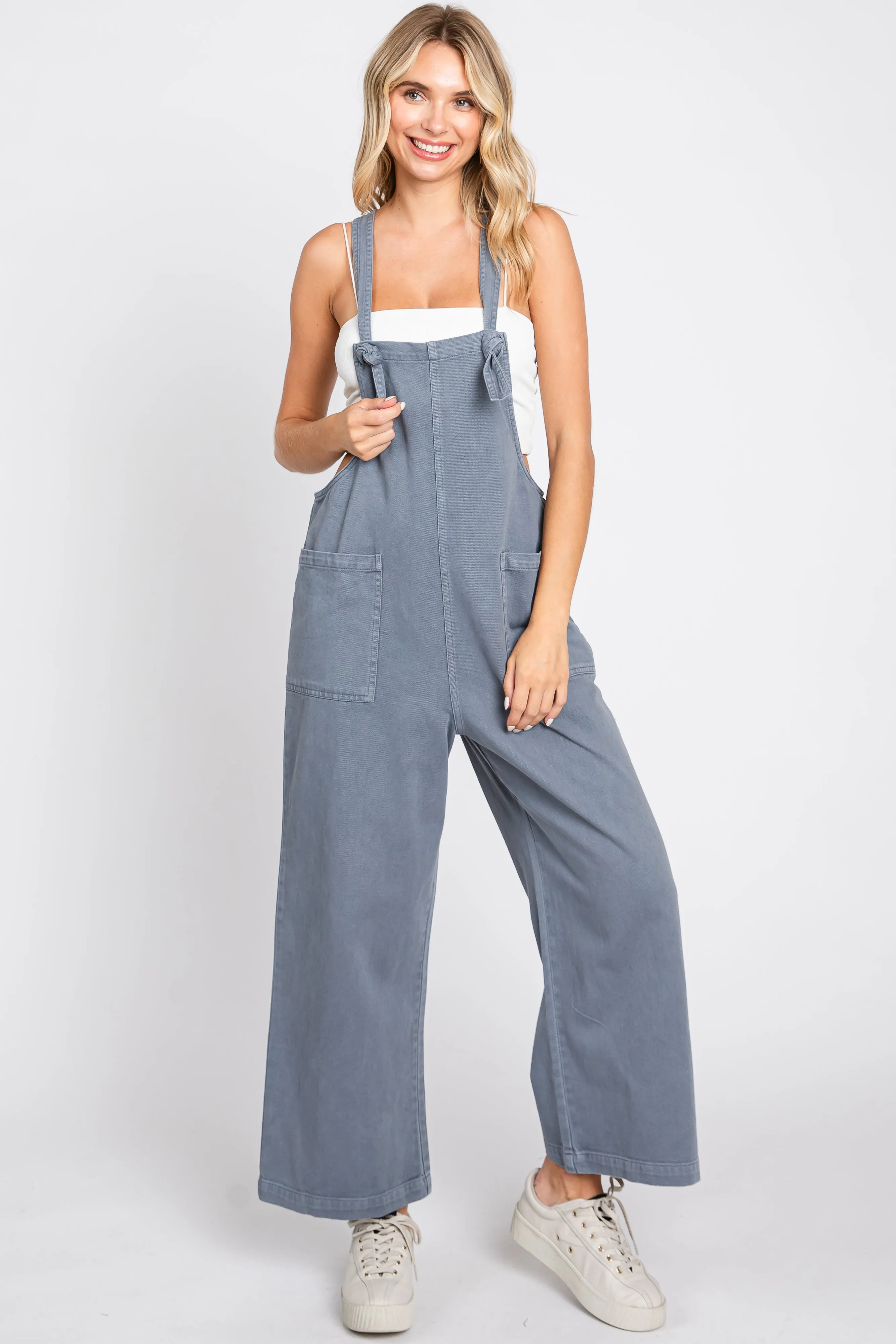 Blue Front Pocket Cropped Maternity Overall sold by Pinkblush product image thumbnail 5