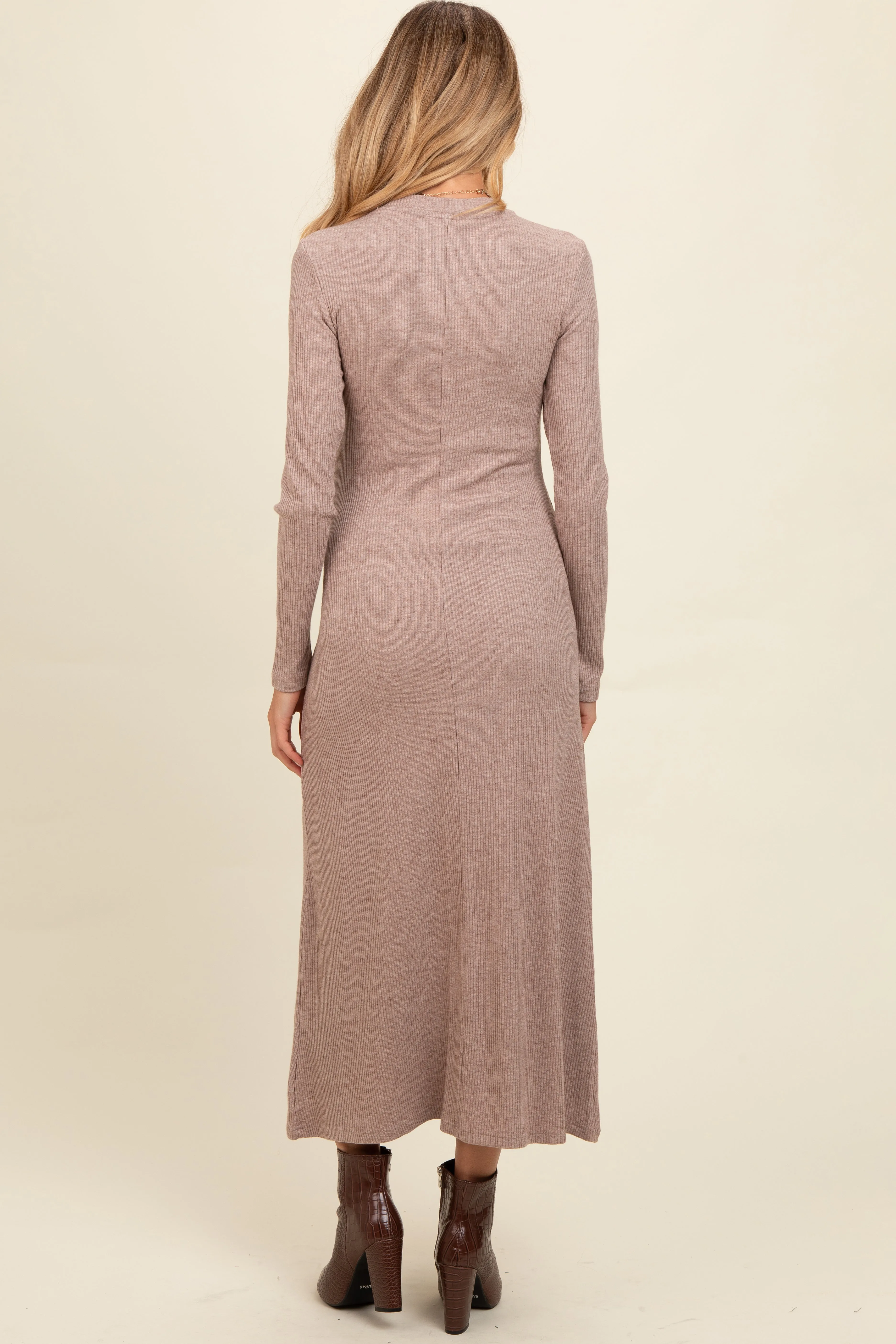 Mocha Ribbed Knit Side Slit Maternity Midi Dress sold by Pinkblush product image thumbnail 3