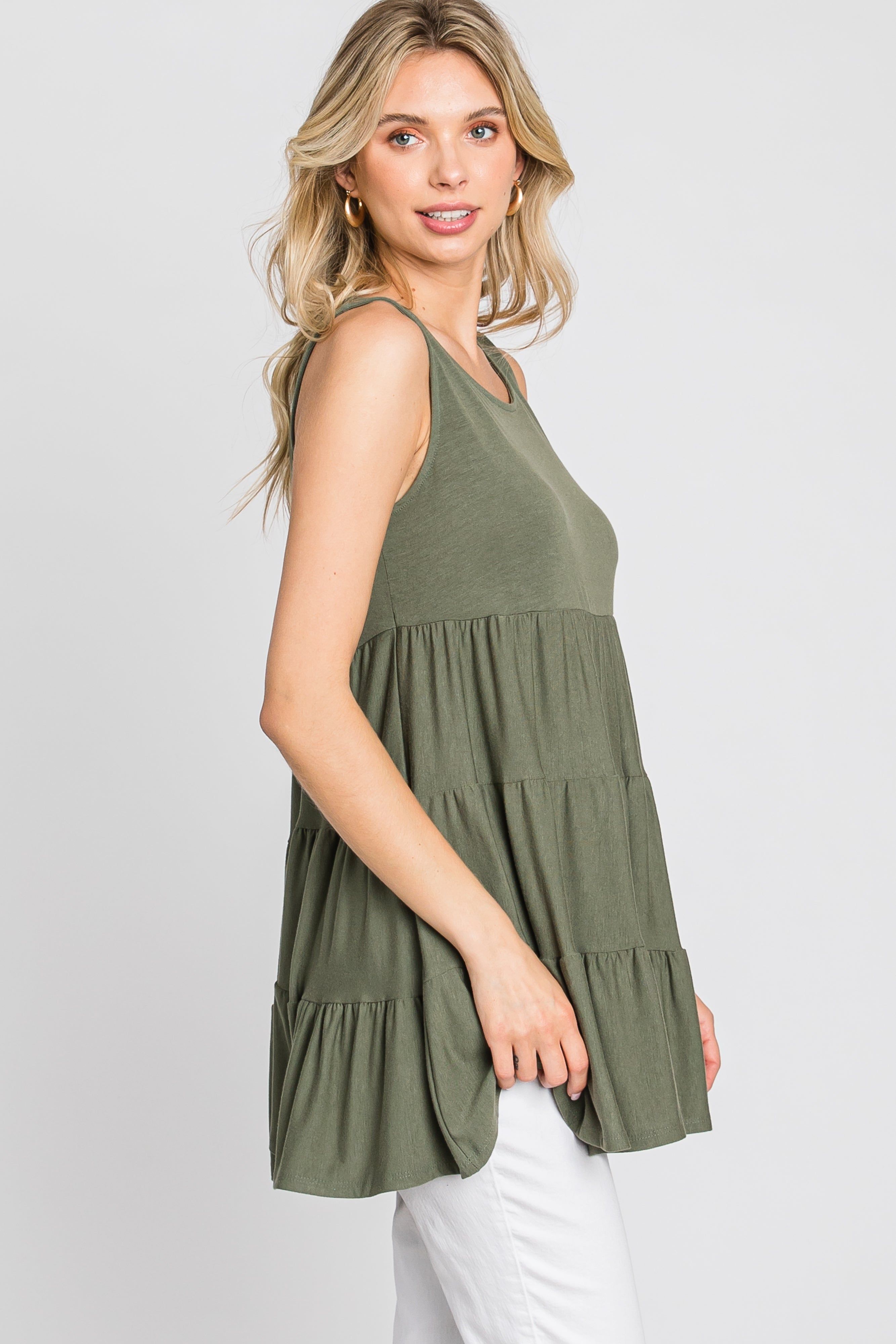 Olive Tiered Sleeveless Top sold by Pinkblush product image thumbnail 2