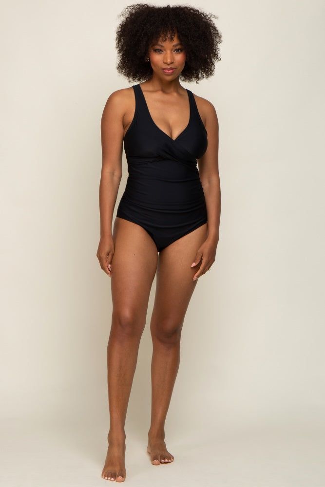 Black Front Twist Open Back One Piece Swimsuit sold by Pinkblush product image thumbnail 4