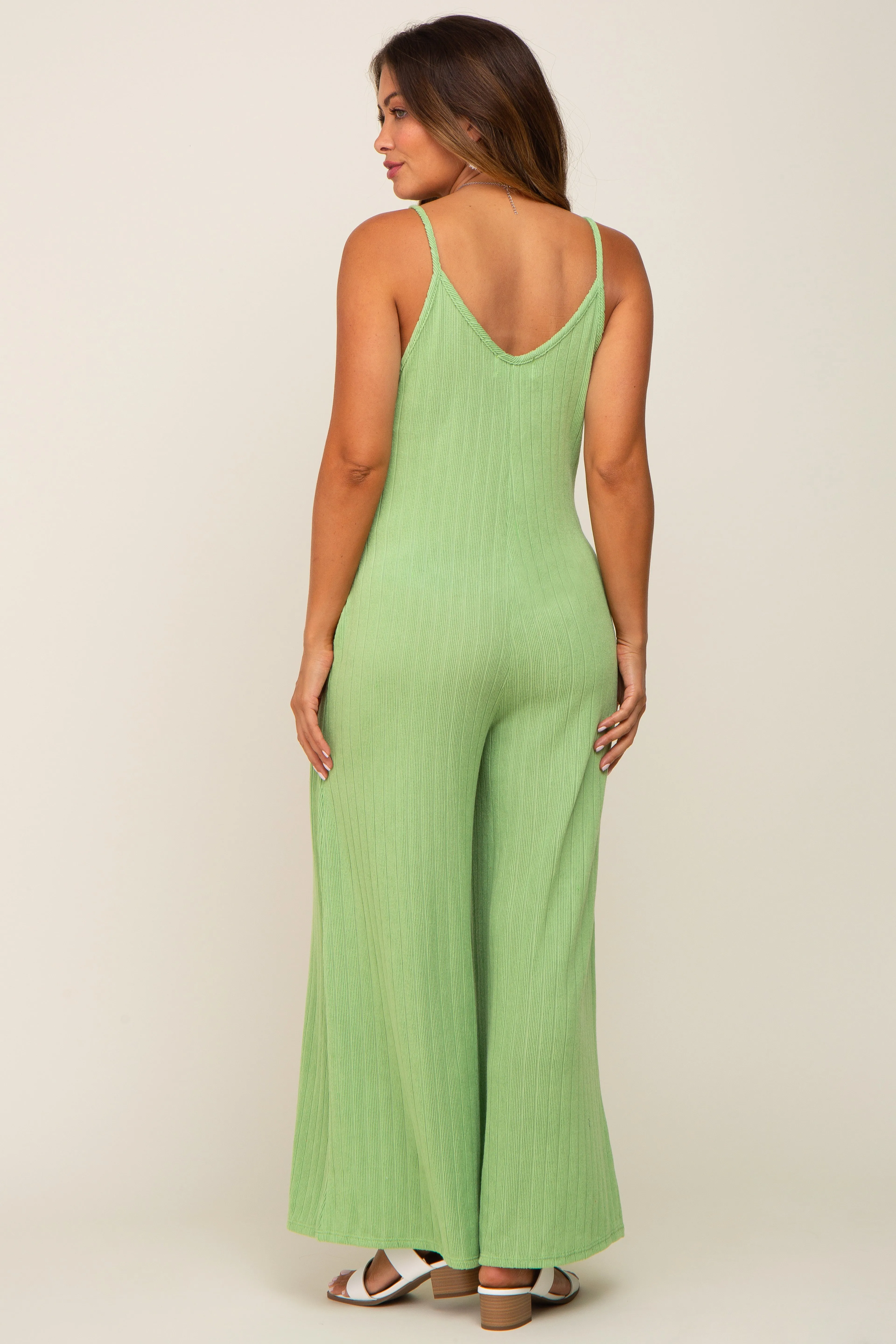 Light Olive Rib Knit Wide Leg Maternity Jumpsuit sold by Pinkblush product image thumbnail 3