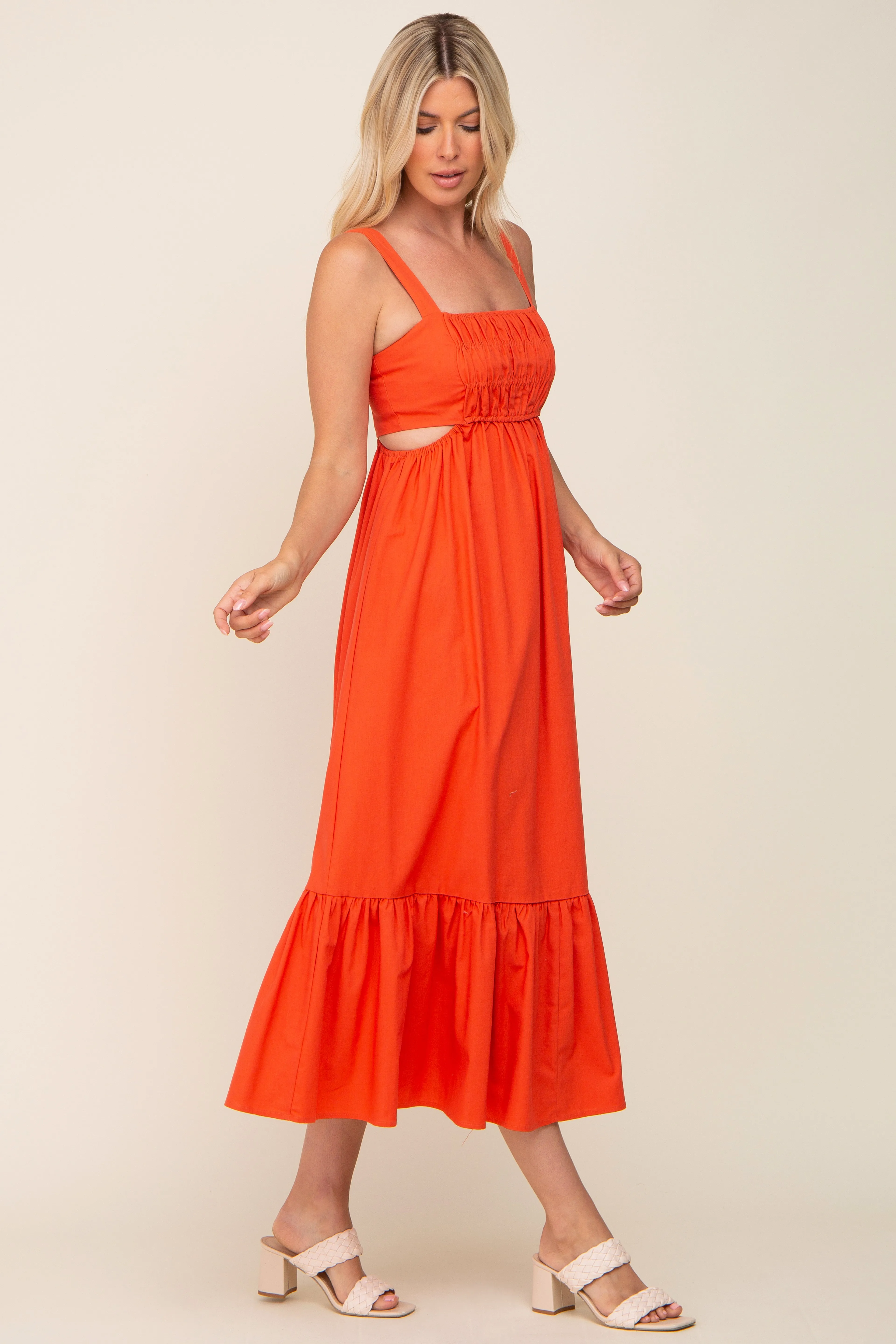 Orange Sleeveless Cutout Ruffle Hem Maxi Dress sold by Pinkblush product image thumbnail 2