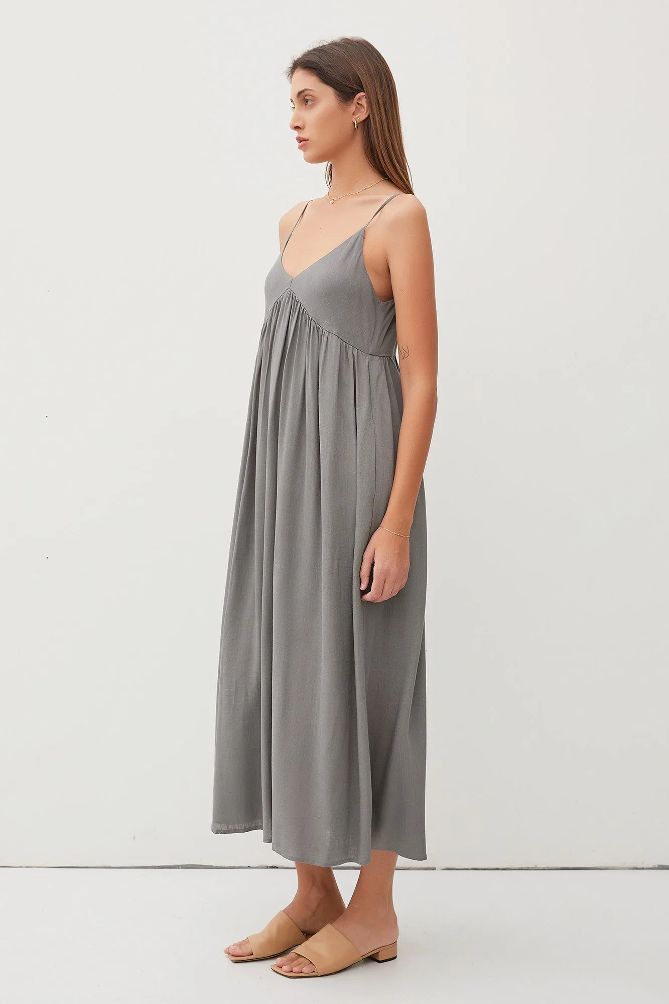 Light Olive V-Neck Sleeveless Midi Dress sold by Pinkblush product image thumbnail 2