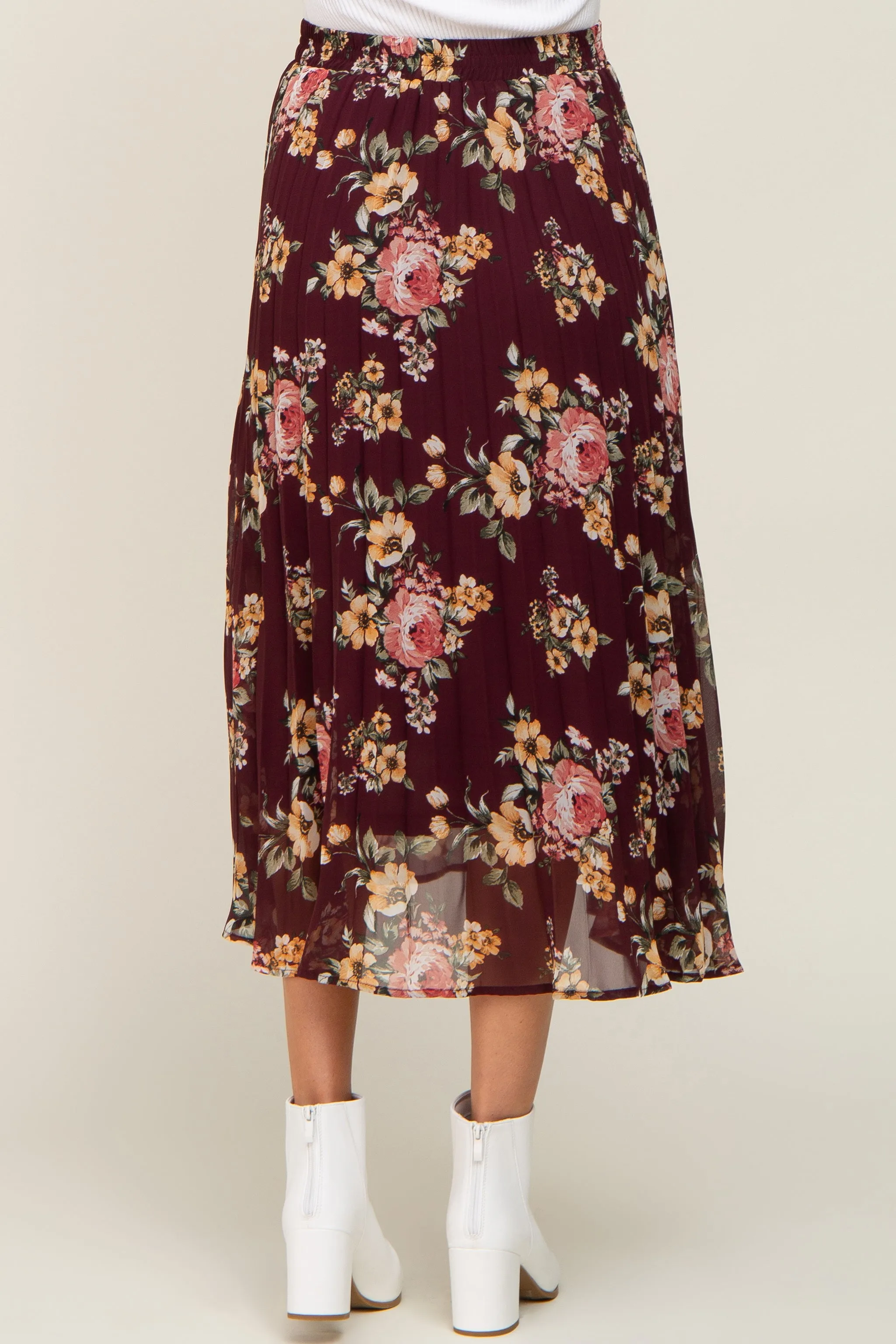Burgundy Floral Chiffon Pleated Maternity Skirt sold by Pinkblush product image thumbnail 4