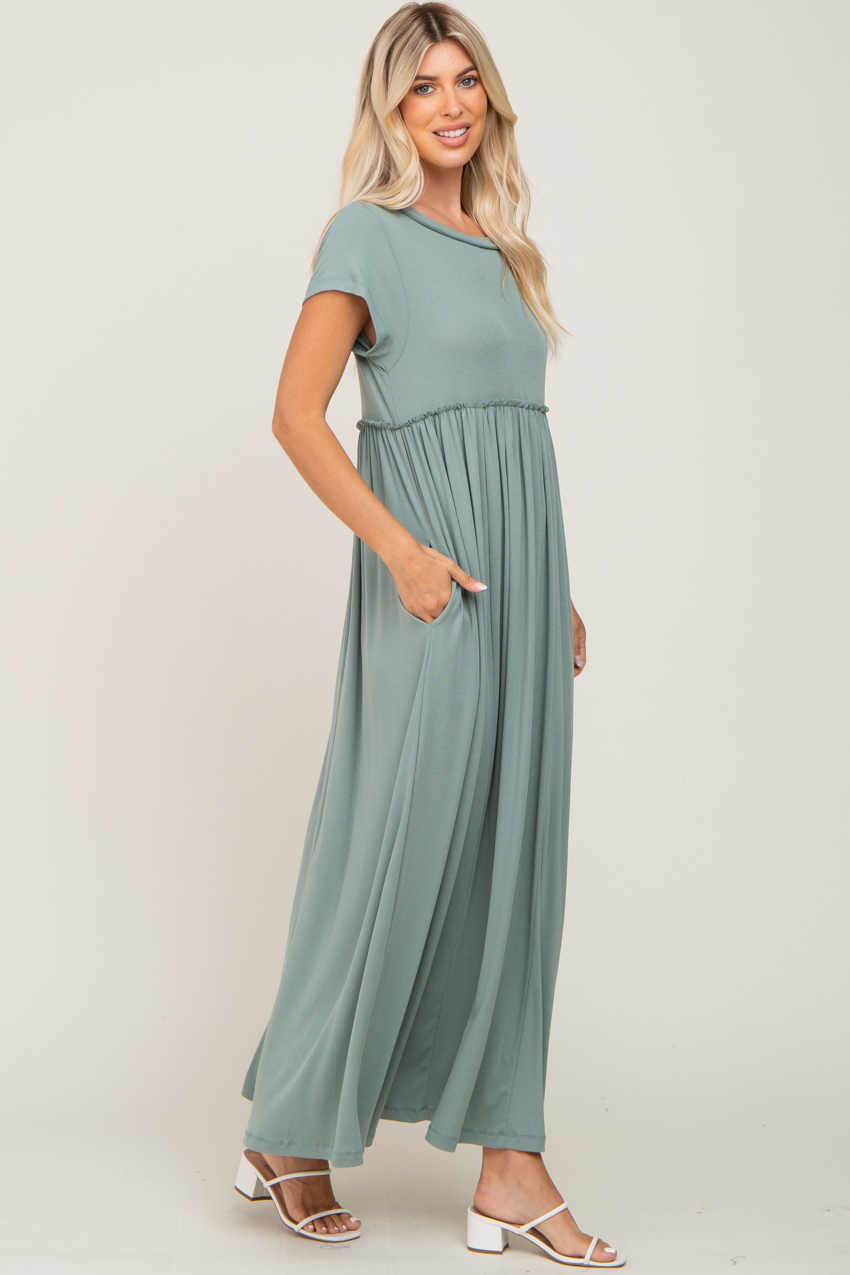 Sage Short Sleeve Babydoll Maxi Dress sold by Pinkblush product image thumbnail 2