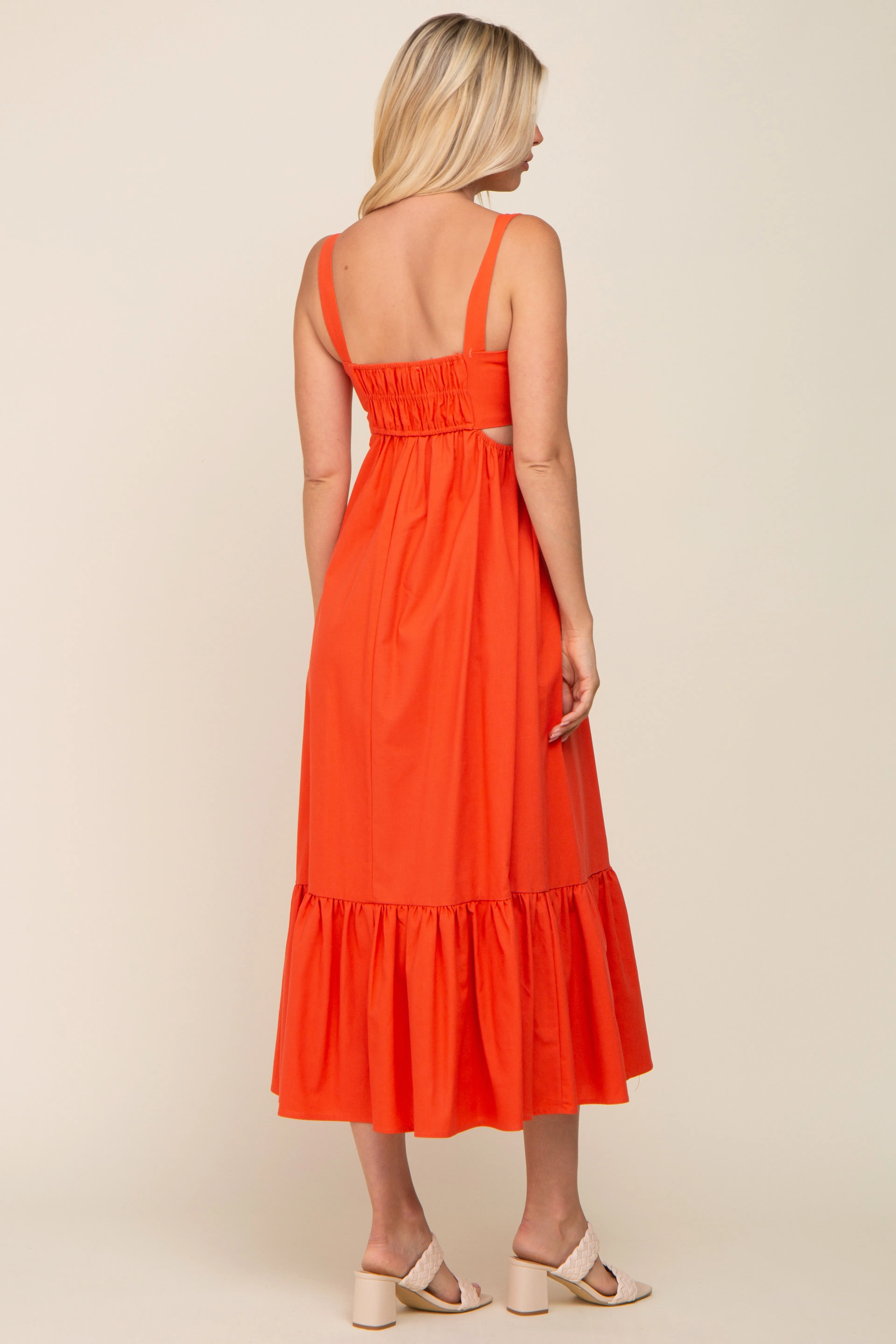 Orange Sleeveless Cutout Ruffle Hem Maxi Dress sold by Pinkblush product image thumbnail 3