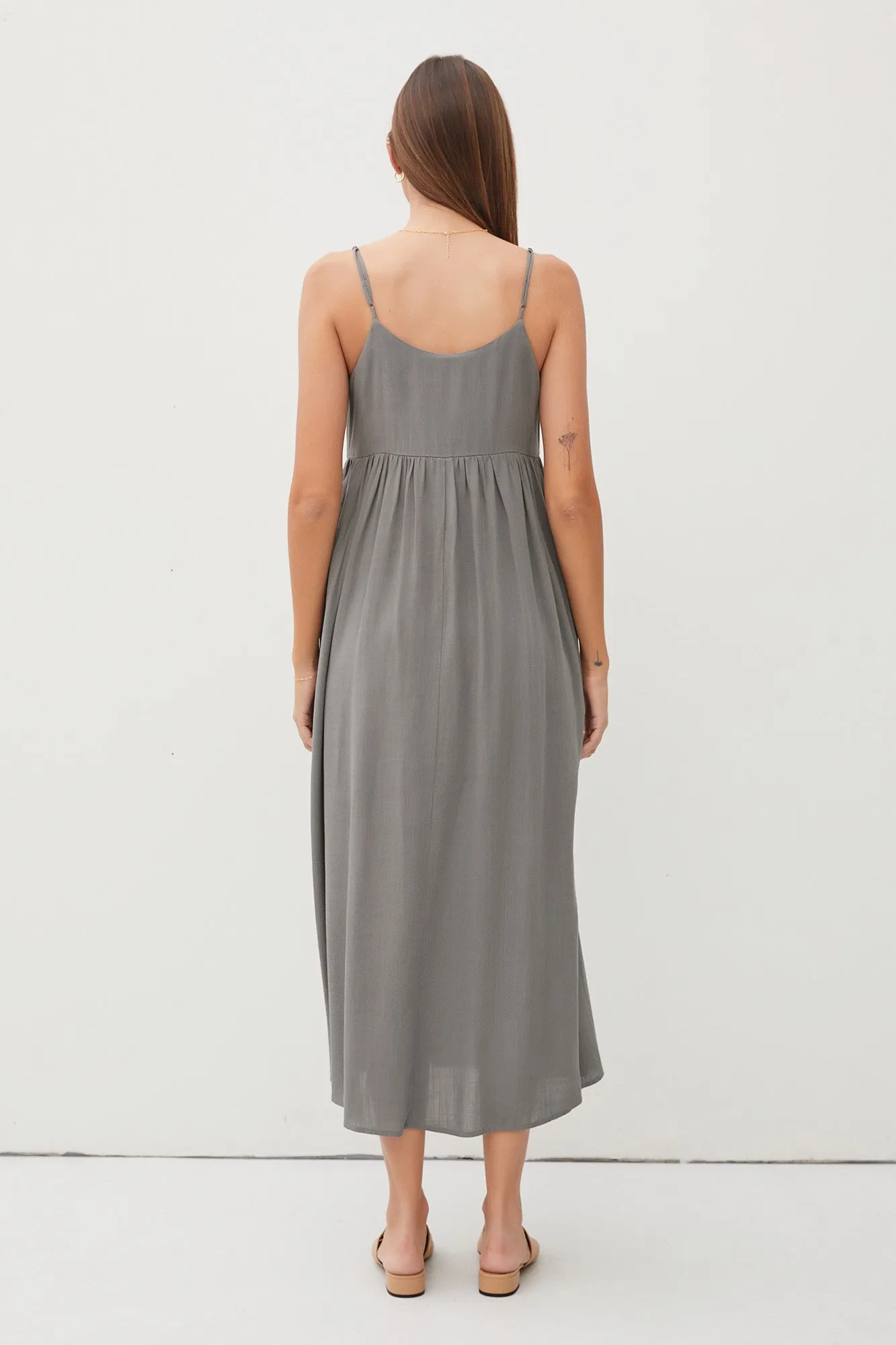 Light Olive V-Neck Sleeveless Midi Dress sold by Pinkblush product image thumbnail 3