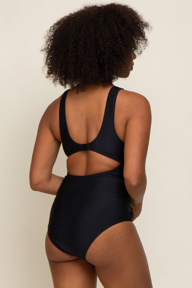 Black Front Twist Open Back One Piece Swimsuit sold by Pinkblush product image thumbnail 3