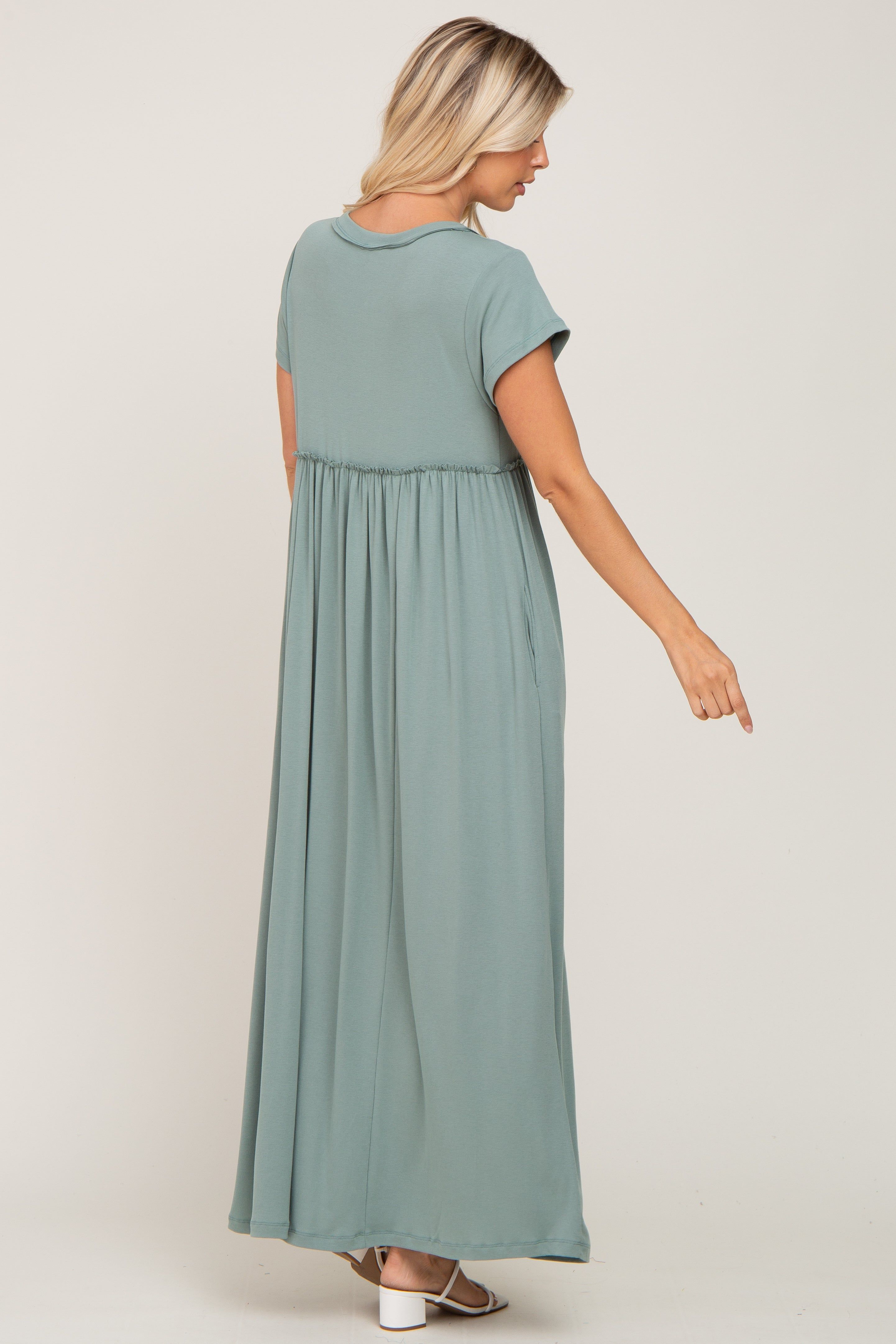 Sage Short Sleeve Babydoll Maxi Dress sold by Pinkblush product image thumbnail 3