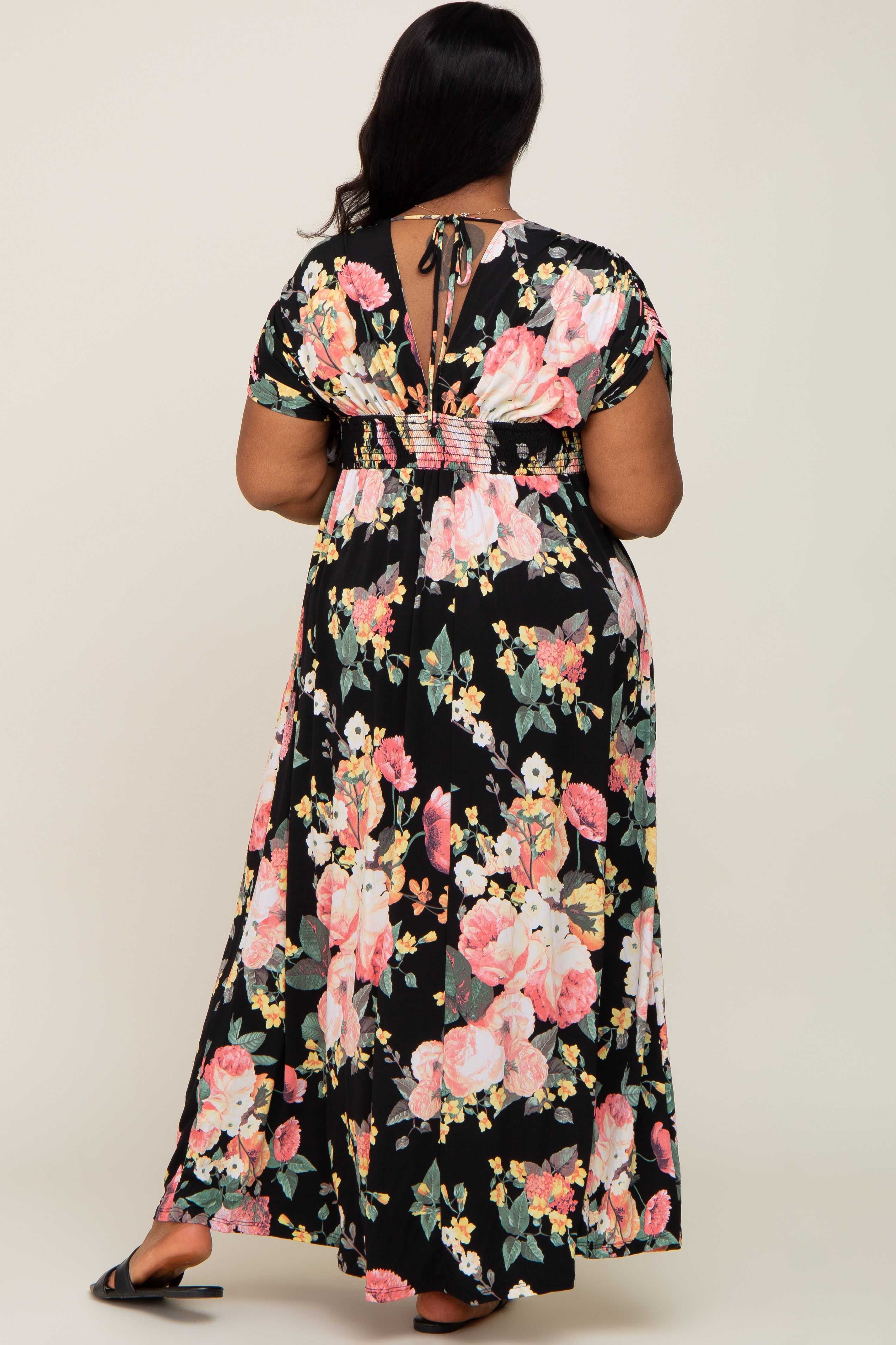 Black Floral Deep V-Neck Plus Maxi Dress sold by Pinkblush product image thumbnail 3
