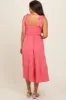 Salmon Smocked Tie Strap Tiered Maternity Midi Dress sold by Pinkblush