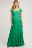 Green Smocked Crossover Off Shoulder Maternity Maxi Dress sold by Pinkblush
