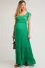Green Smocked Crossover Off Shoulder Maternity Maxi Dress sold by Pinkblush