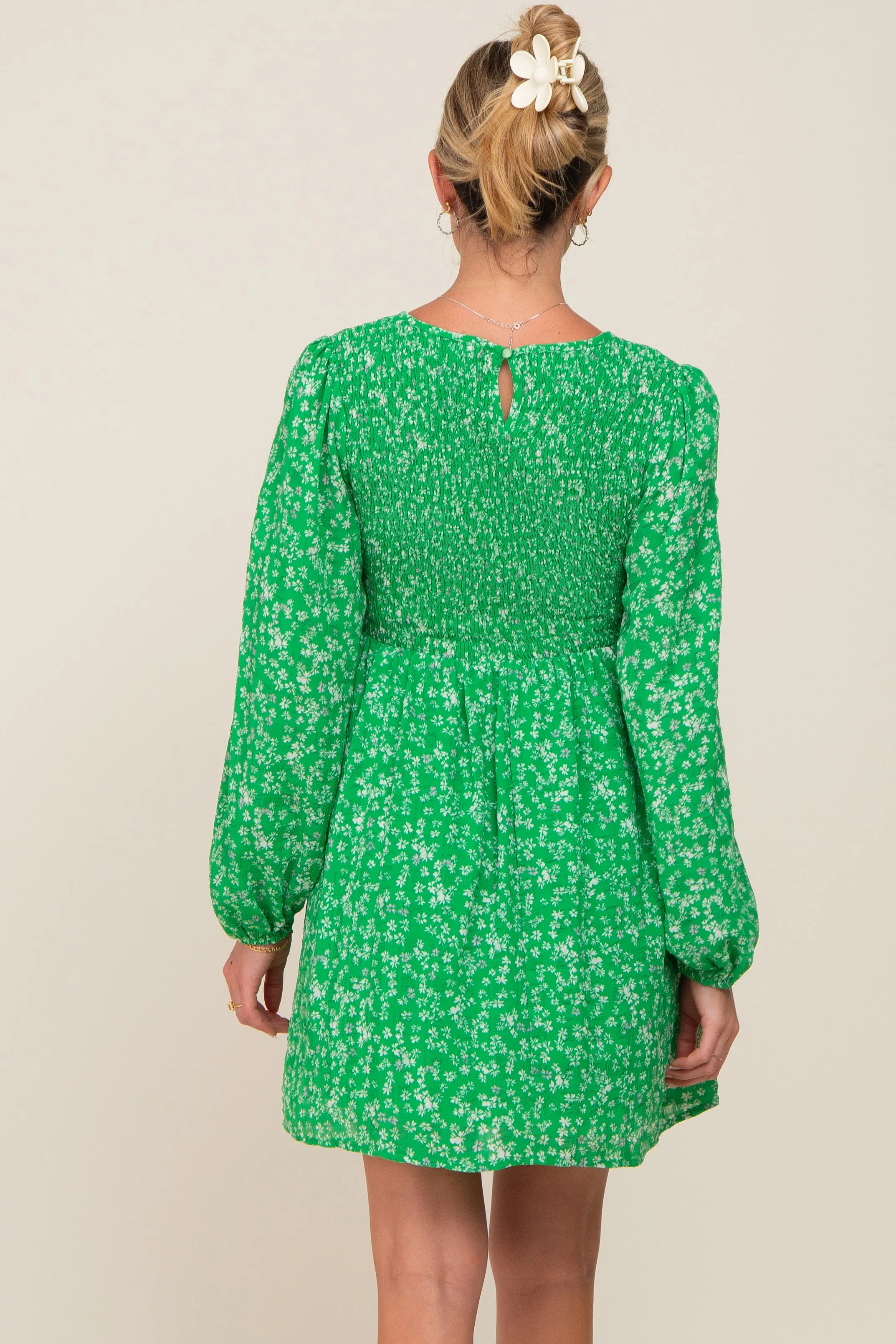 Green Floral Smocked Long Sleeve Maternity Dress sold by Pinkblush product image thumbnail 3