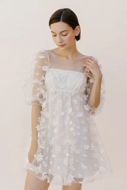 Ivory Multi Floral Embroidered Tiny Daisies Baby Doll Dress sold by Pinkblush