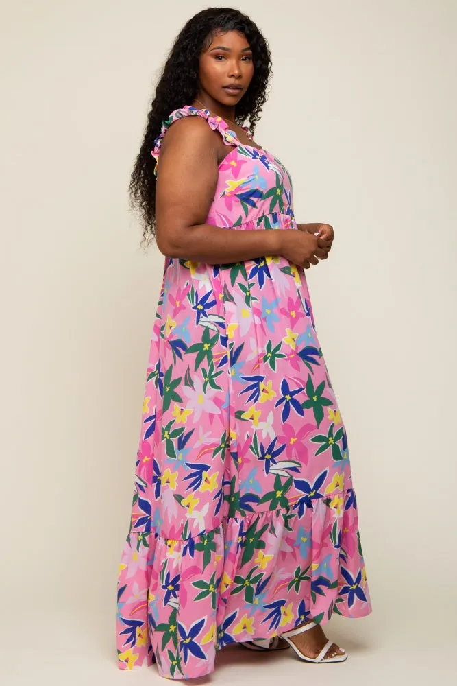 Pink Floral Ruffle Strap Plus Size Maxi Dress sold by Pinkblush product image thumbnail 2