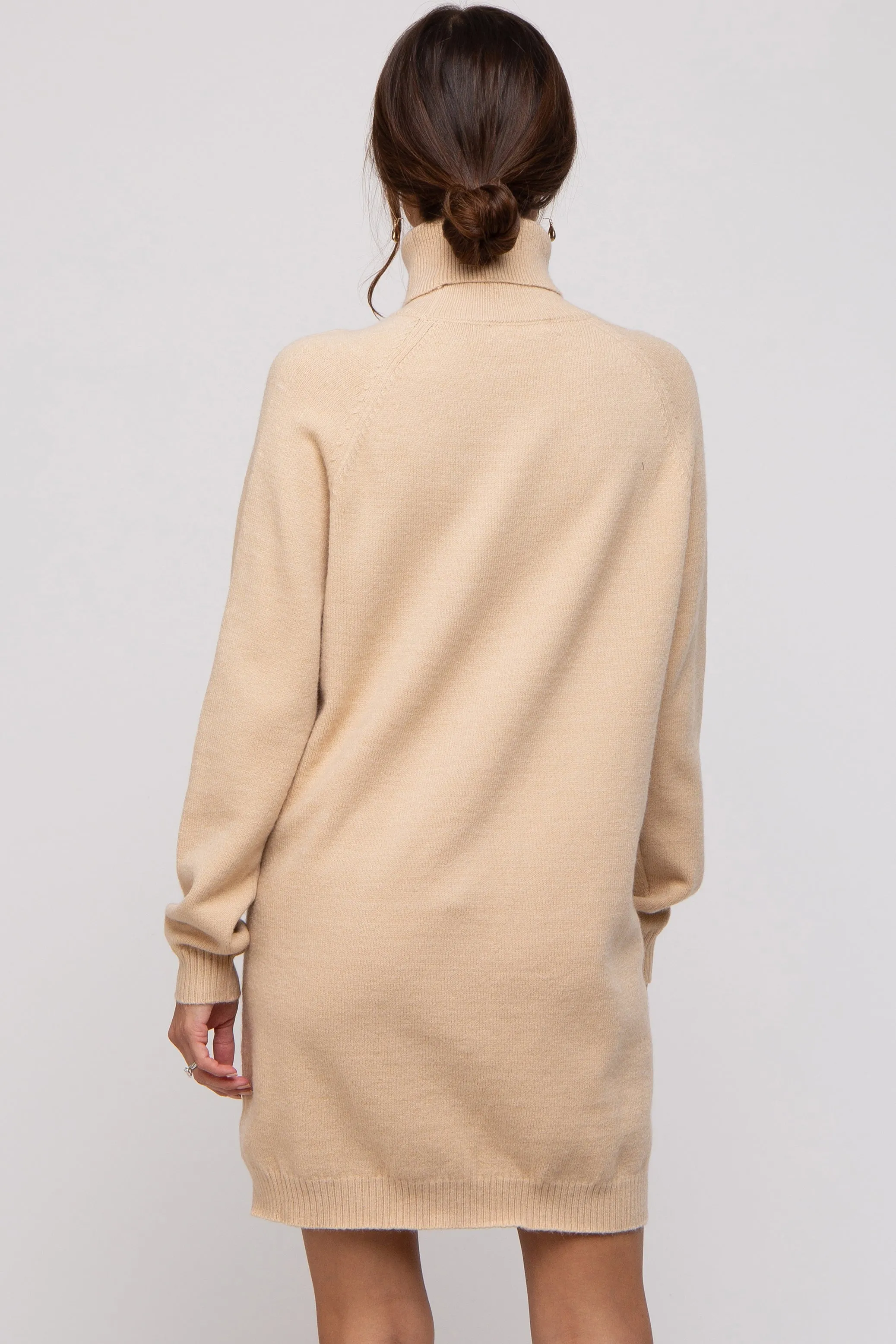 Beige Knit Long Sleeve Turtleneck Maternity Sweater Dress sold by Pinkblush product image thumbnail 4