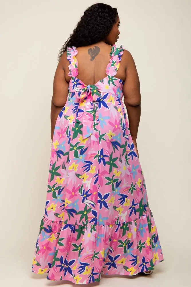 Pink Floral Ruffle Strap Plus Size Maxi Dress sold by Pinkblush product image thumbnail 3