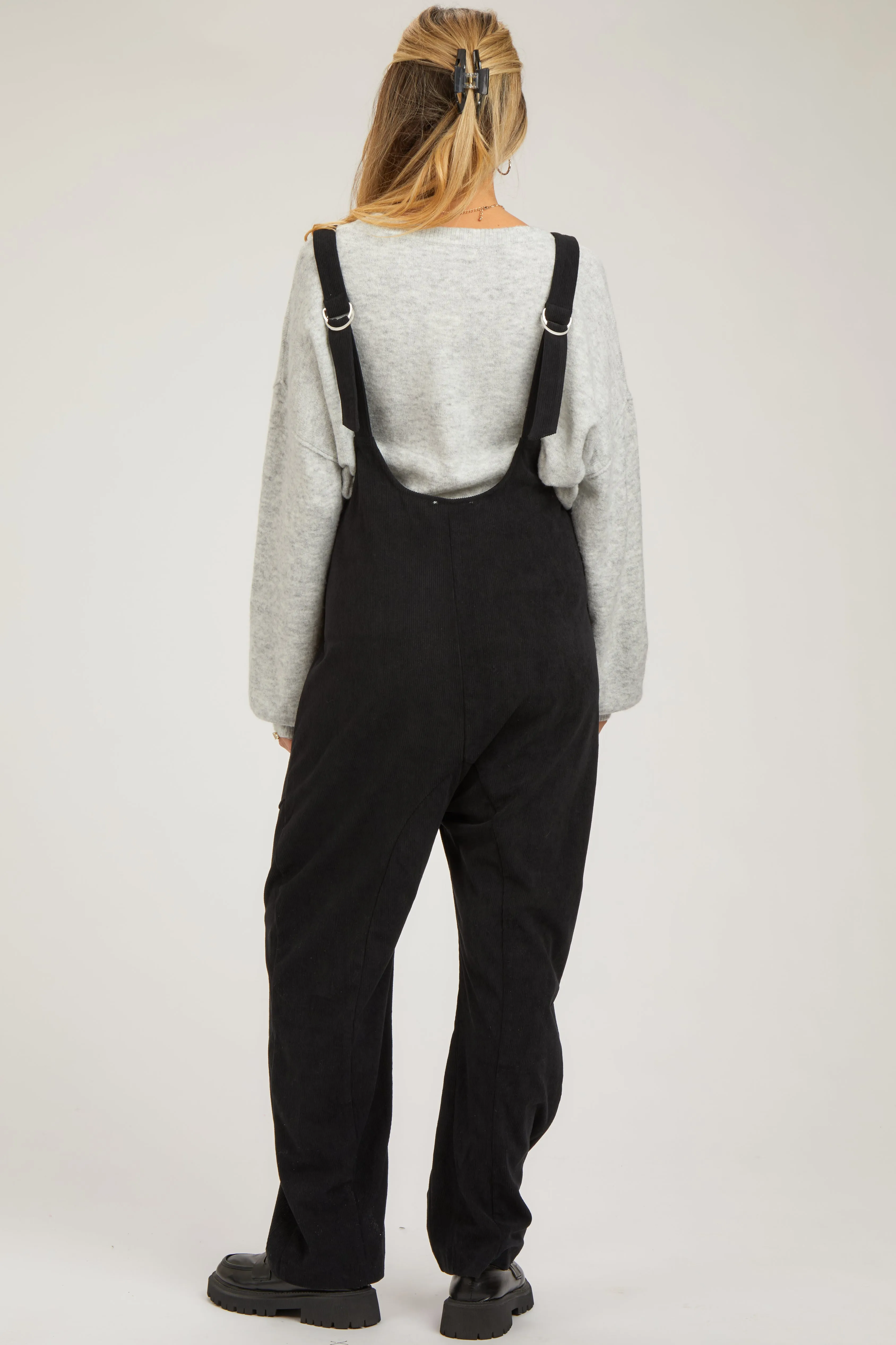 Black Corduroy Wide Leg Maternity Overalls sold by Pinkblush product image thumbnail 3