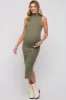 Olive Fuzzy Knit Sleeveless Turtle Neck Maternity Midi Dress sold by Pinkblush