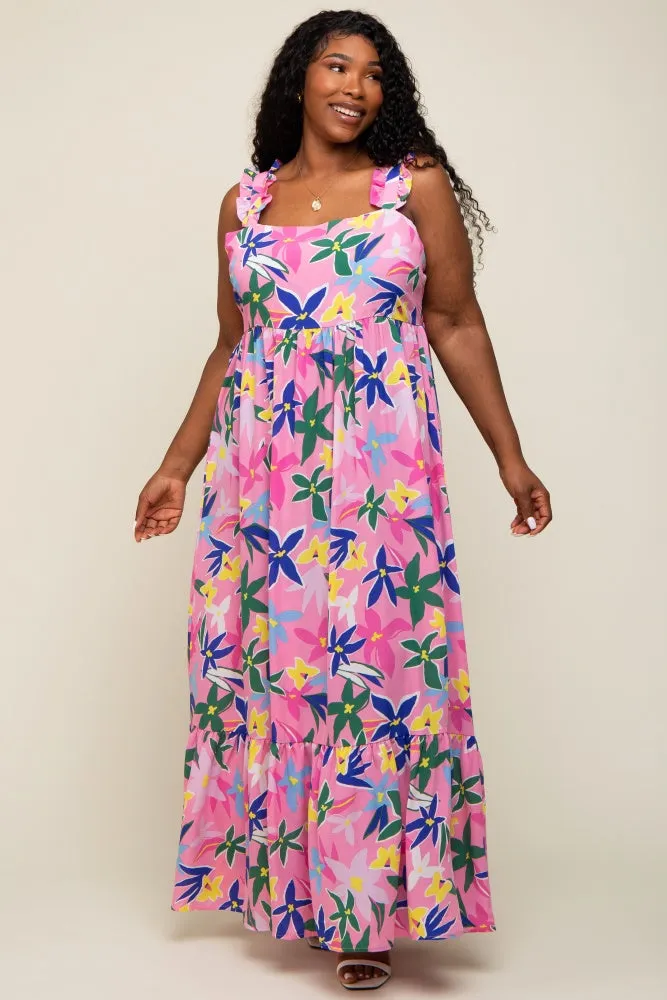 Pink Floral Ruffle Strap Plus Size Maxi Dress sold by Pinkblush product image thumbnail 4