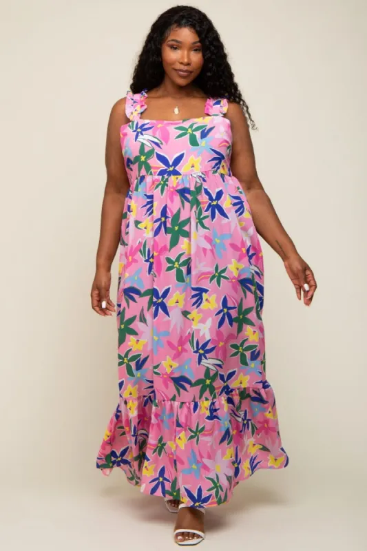 Pink Floral Ruffle Strap Plus Size Maxi Dress sold by Pinkblush