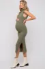 Olive Fuzzy Knit Sleeveless Turtle Neck Maternity Midi Dress sold by Pinkblush
