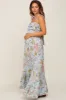 Blue Floral Ruffle Top Back Cutout Maternity Maxi Dress sold by Pinkblush