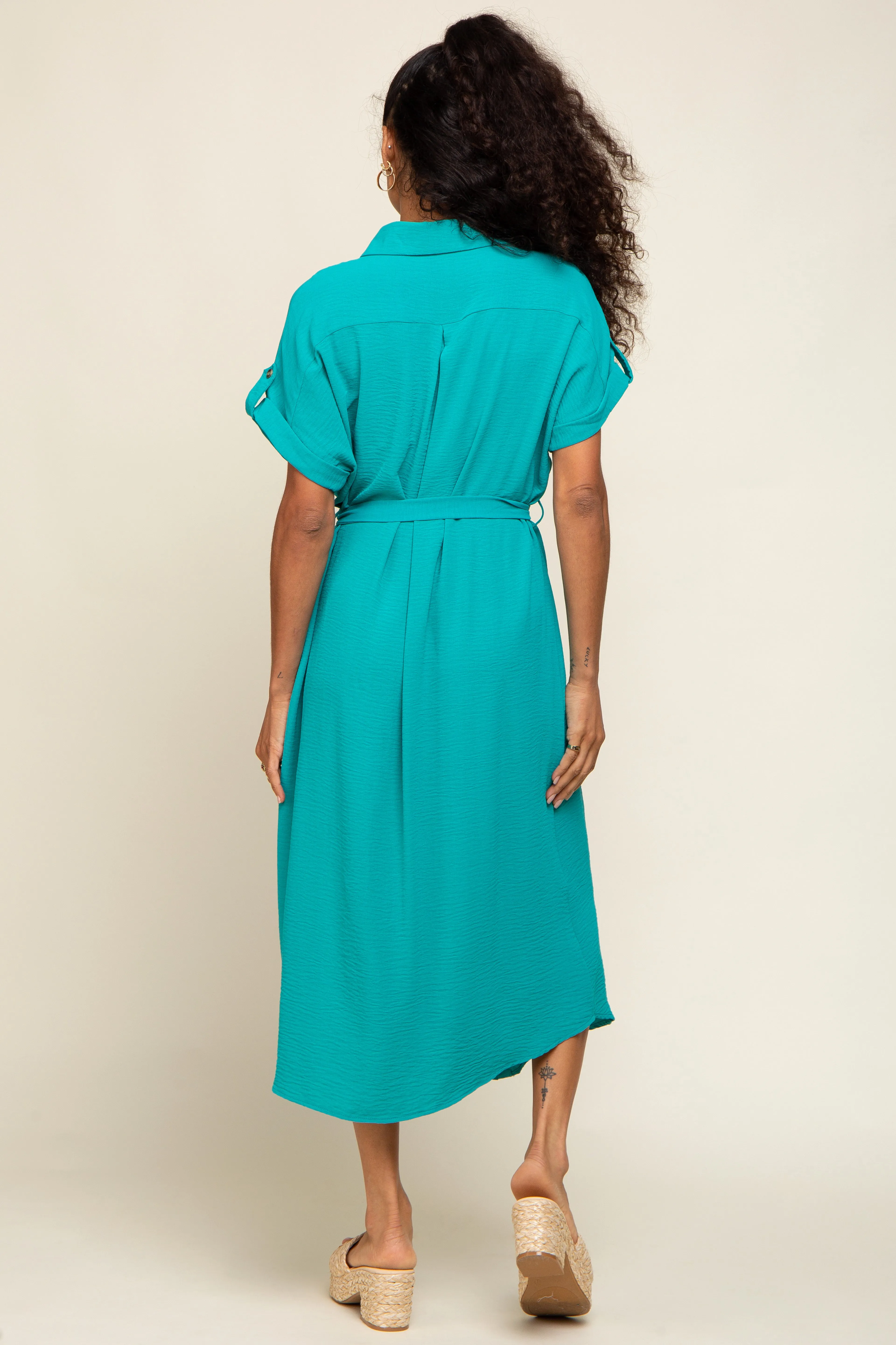 Emerald Green Button Up Front Pocket Midi Dress sold by Pinkblush product image thumbnail 3