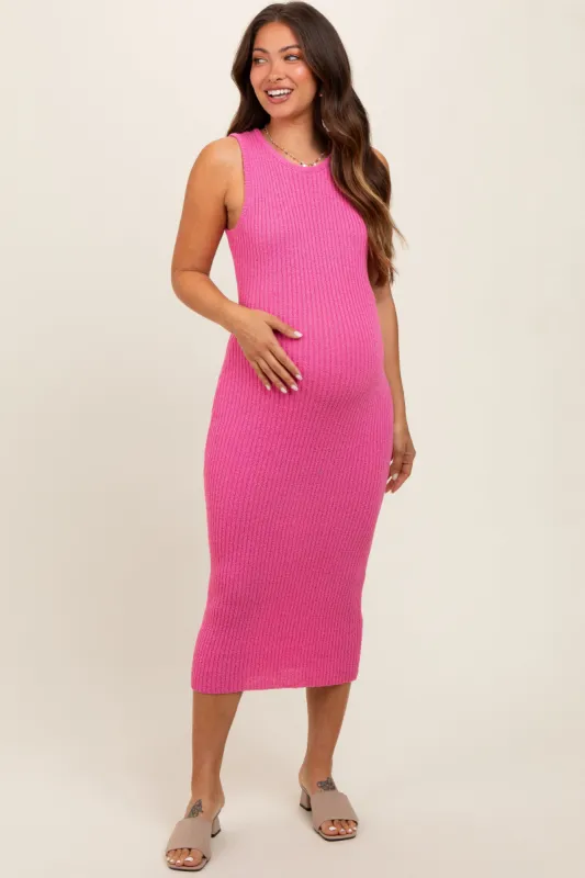 Fuchsia Sleeveless Sweater Knit Maternity Midi Dress sold by Pinkblush