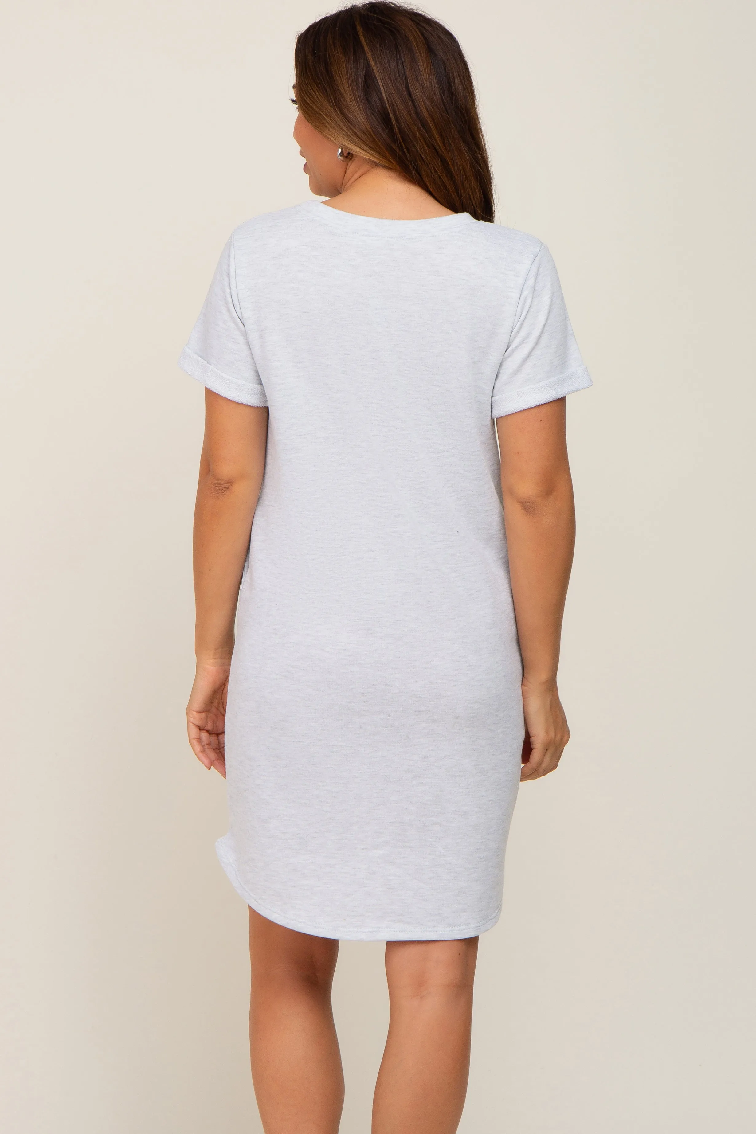 Heather Grey French Terry Cuffed Short Sleeve Maternity Dress sold by Pinkblush product image thumbnail 4
