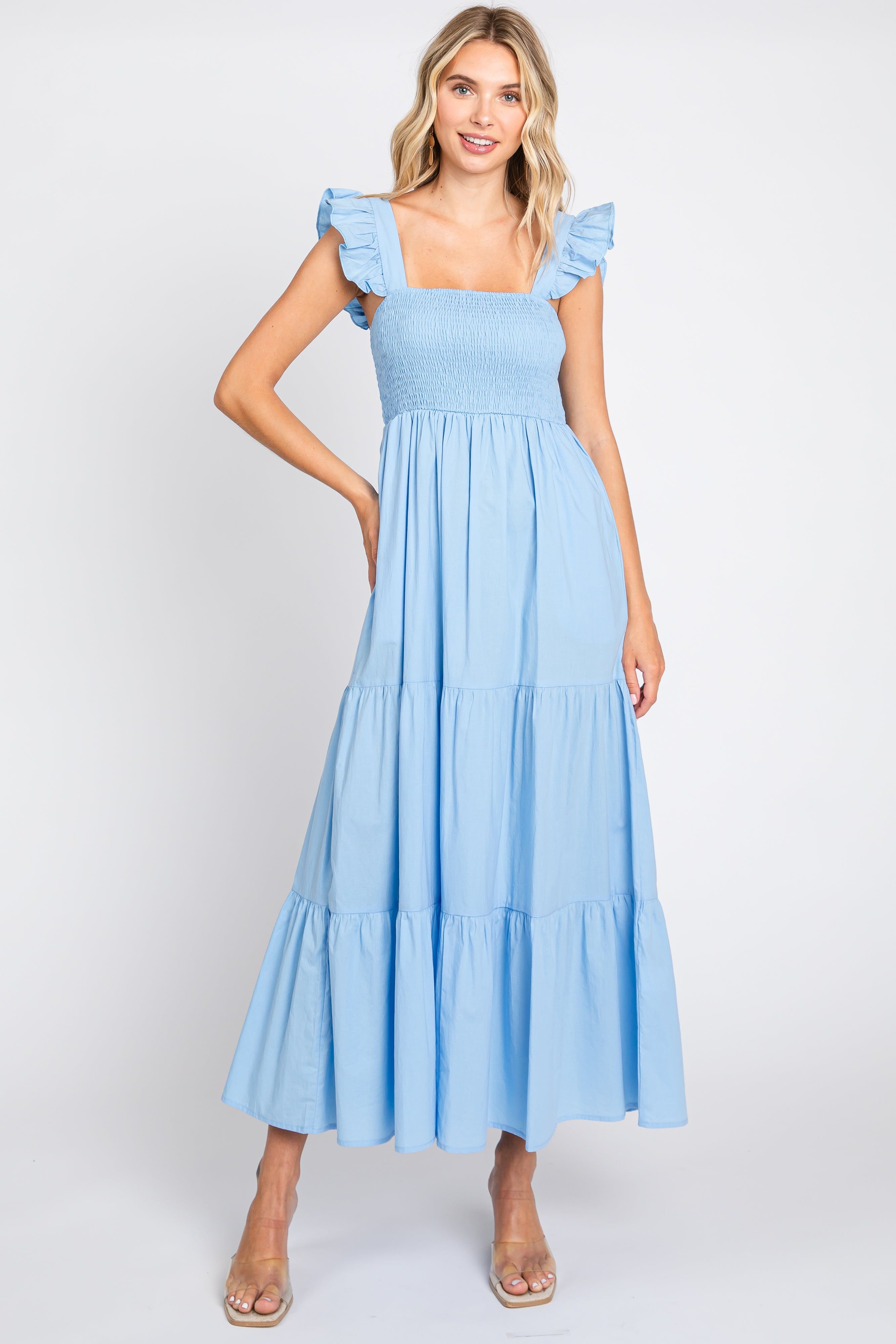 Light Blue Sleeveless Tiered Maxi Dress sold by Pinkblush