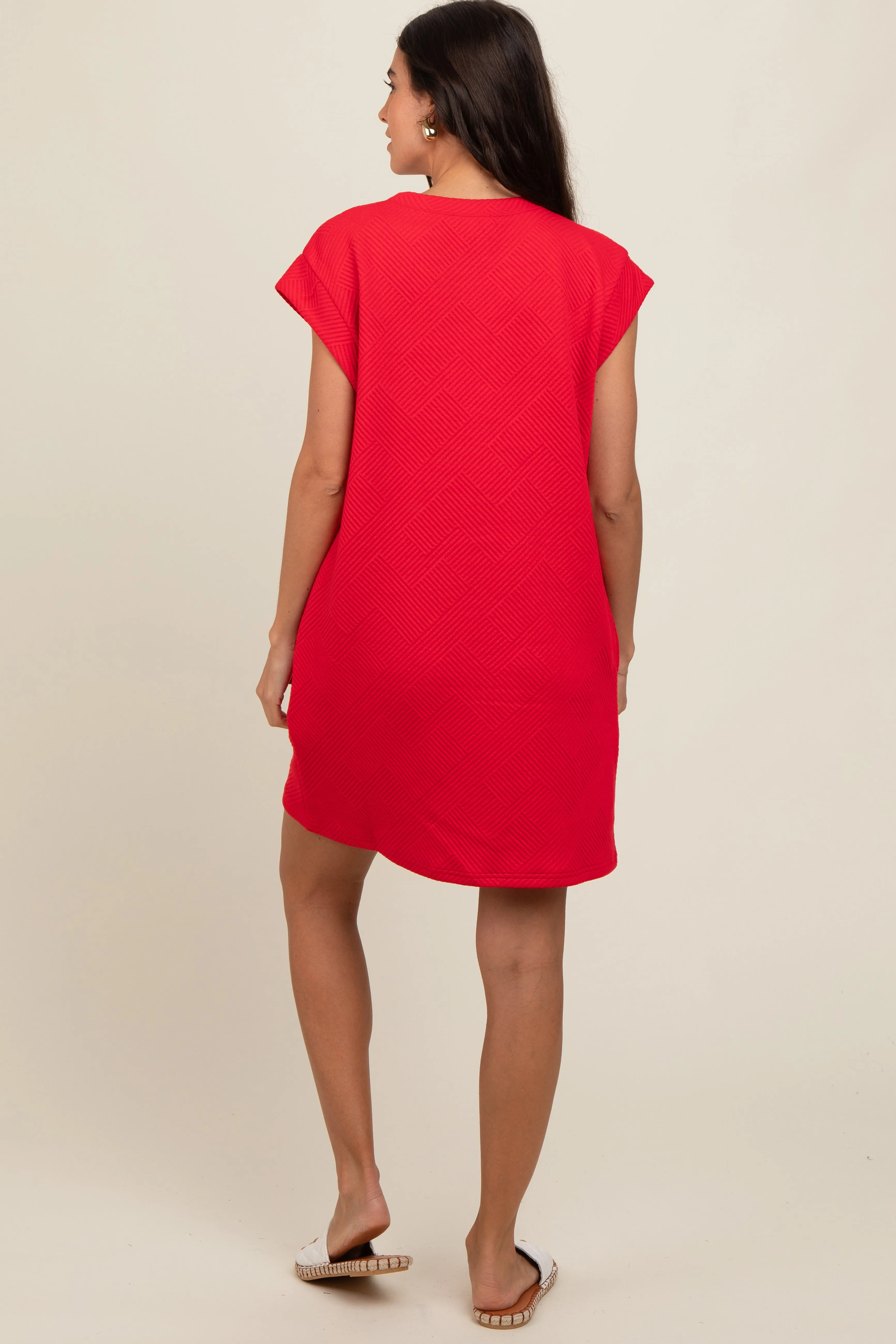 Red Front Pocket Line Textured Short Sleeve Dress sold by Pinkblush product image thumbnail 4