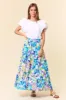 Light Blue Lavender Bright Floral Printed Flowy Maxi Skirt sold by Pinkblush