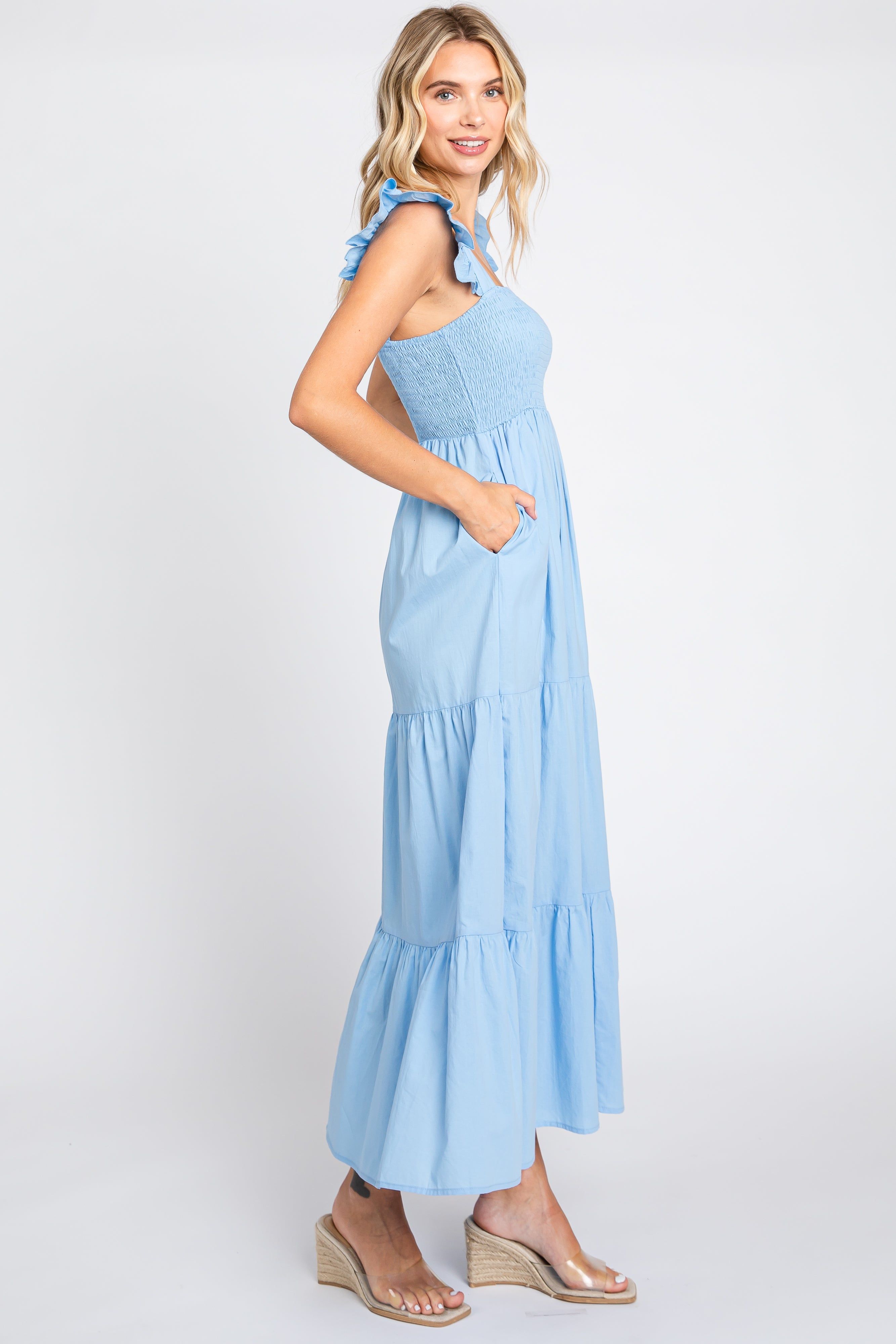 Light Blue Sleeveless Tiered Maxi Dress sold by Pinkblush product image thumbnail 2