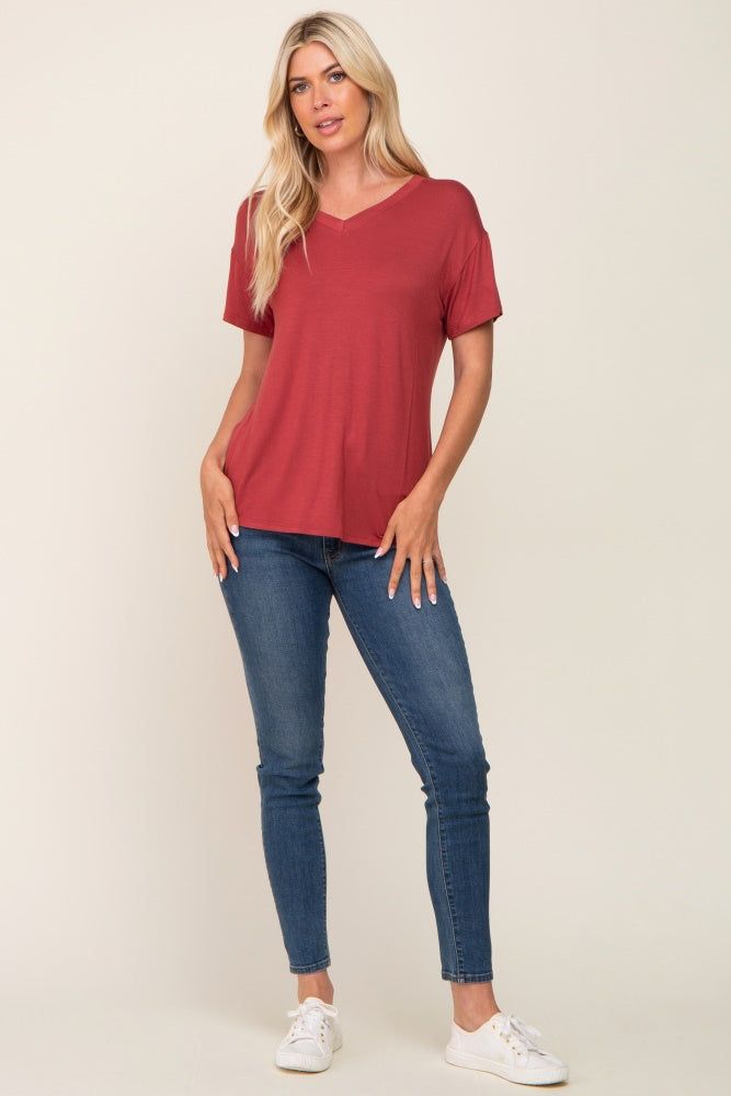 Red V-Neck Basic Top sold by Pinkblush product image thumbnail 4