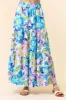 Light Blue Lavender Bright Floral Printed Flowy Maxi Skirt sold by Pinkblush