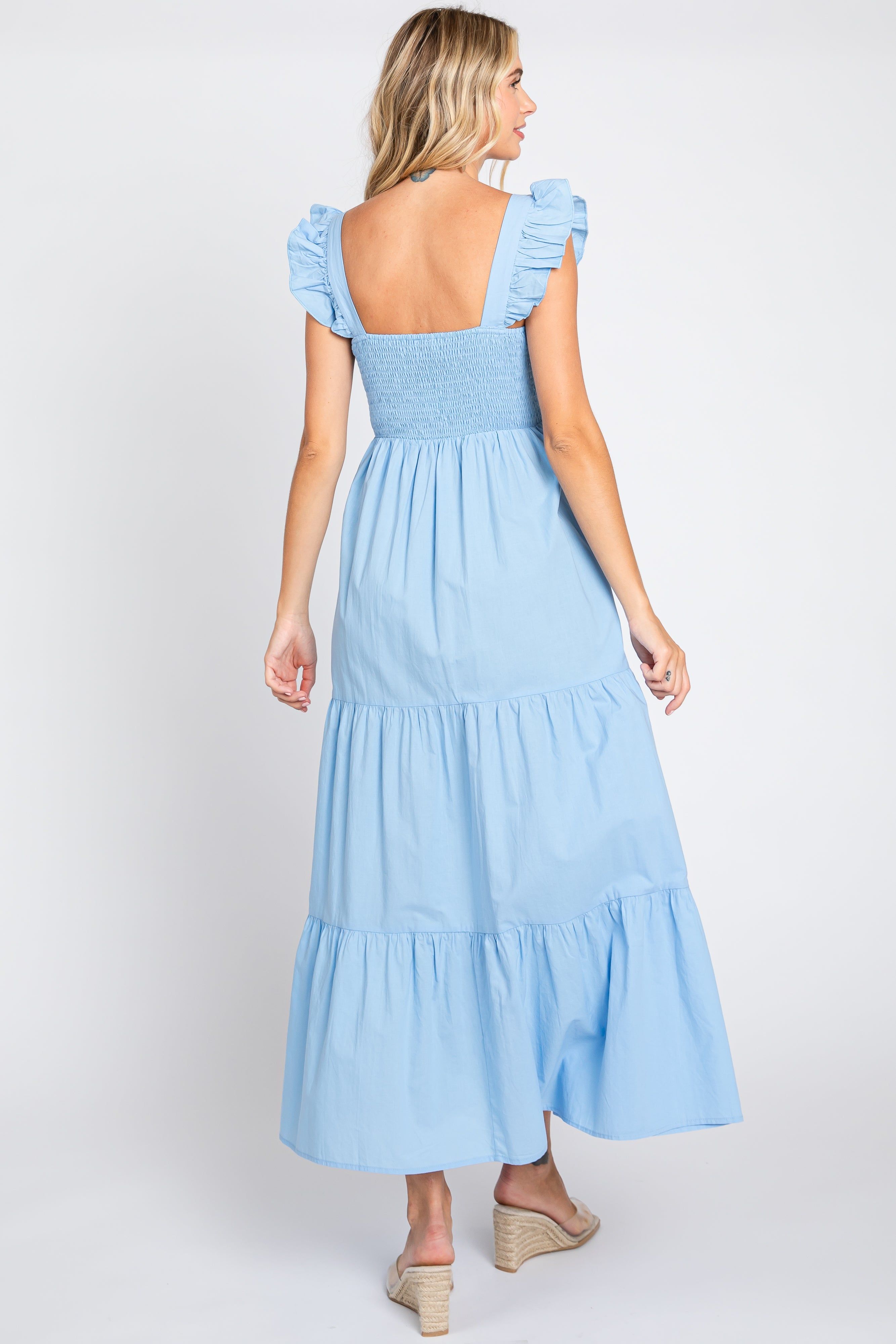 Light Blue Sleeveless Tiered Maxi Dress sold by Pinkblush product image thumbnail 3