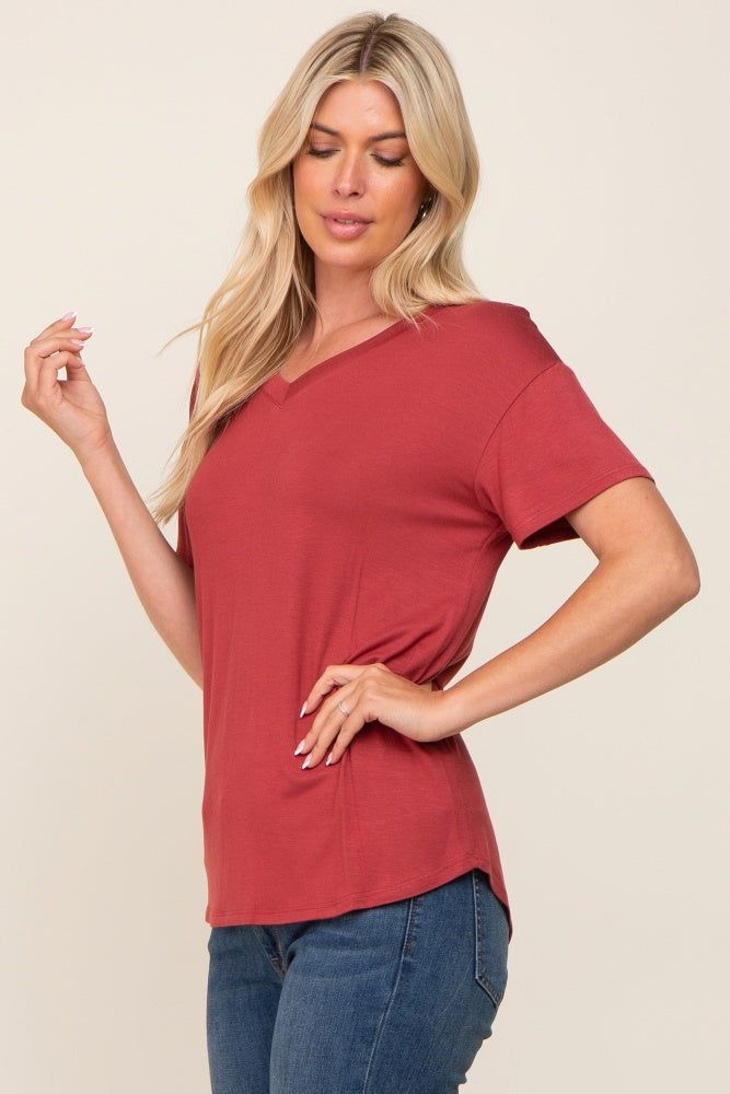 Red V-Neck Basic Top sold by Pinkblush product image thumbnail 2
