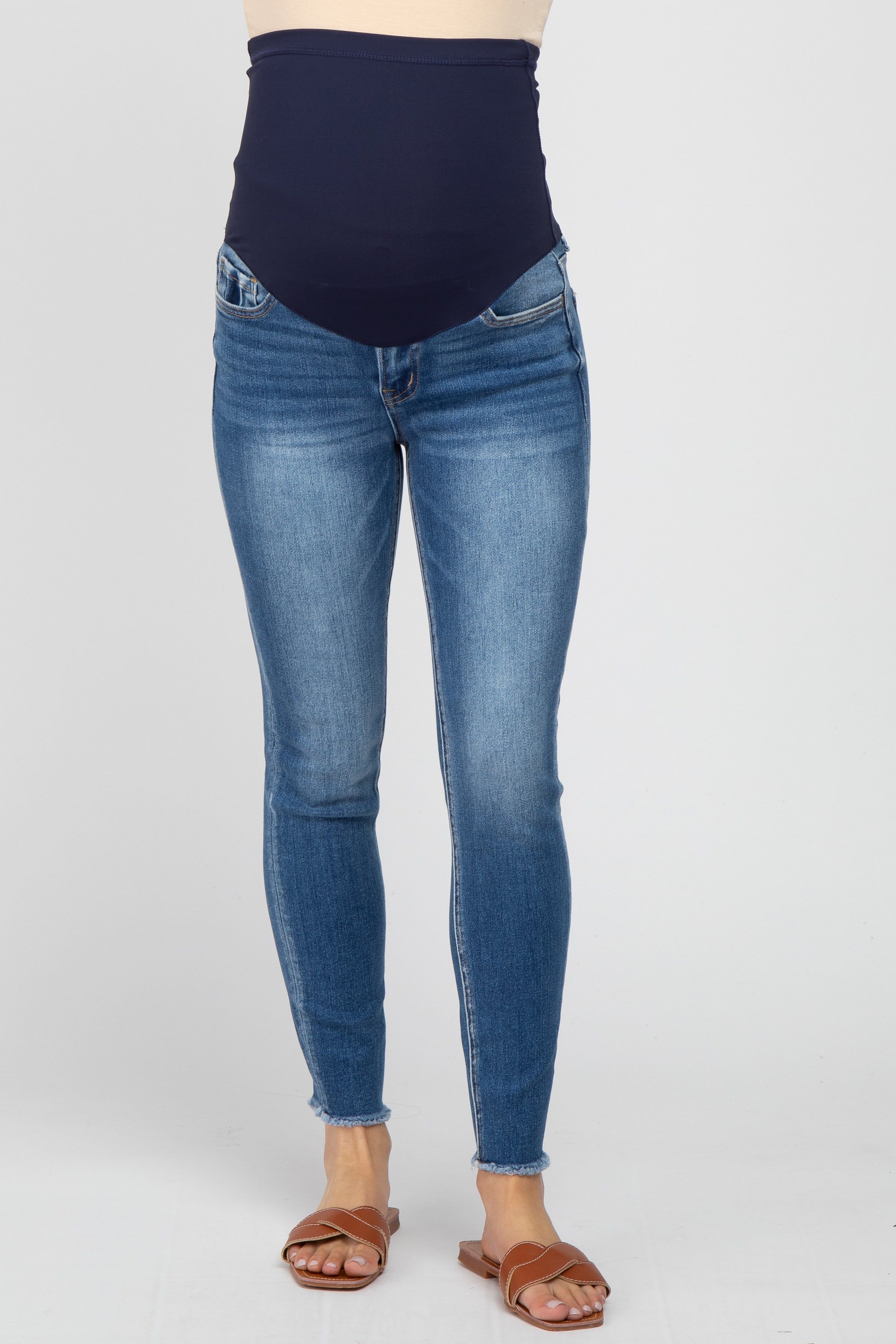 Blue Raw Hem Maternity Skinny Jeans sold by Pinkblush product image thumbnail 2